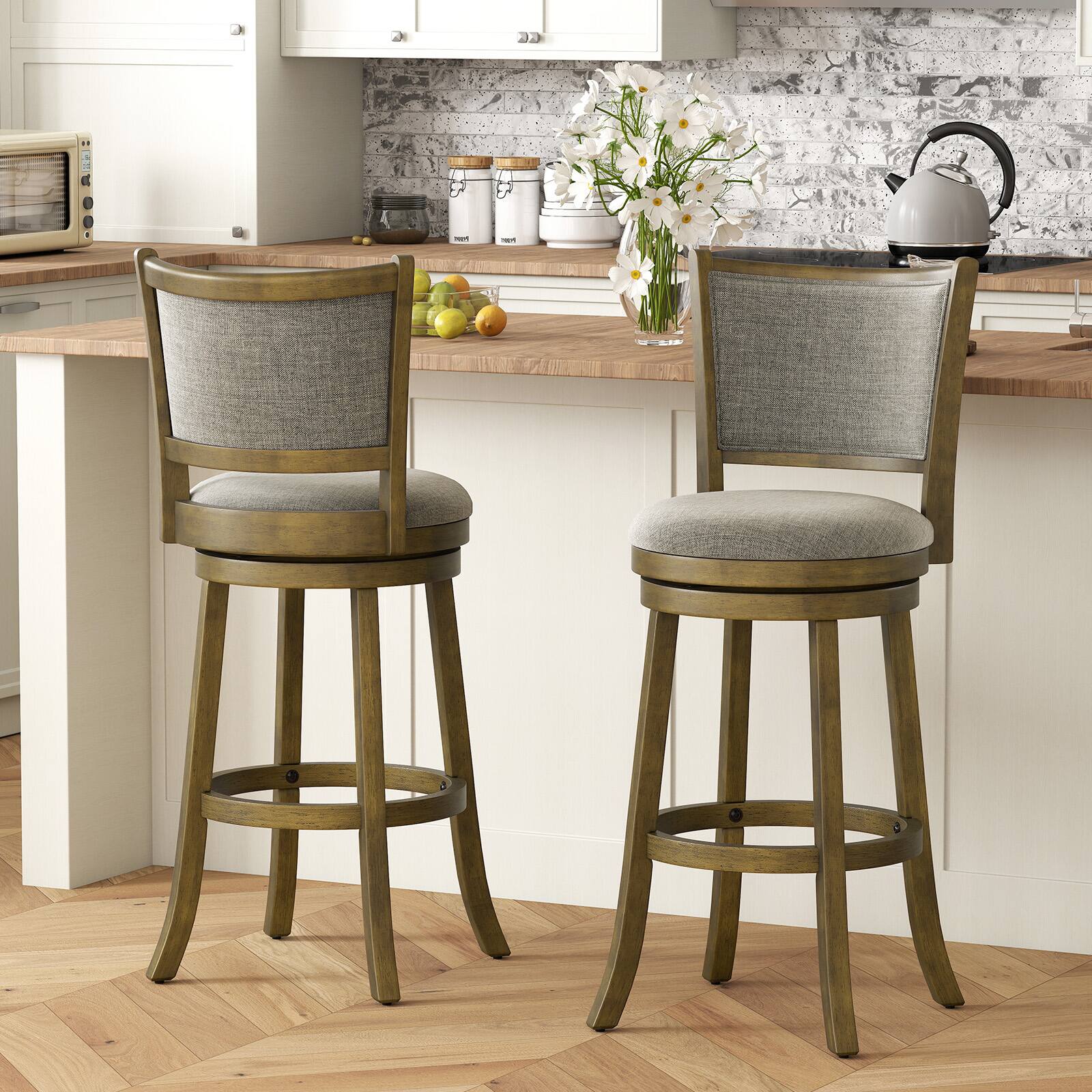 Alt View 4. Gymax - Gymax Swivel Bar Stools Set of 4 30 Inch Bar Height Chairs w/ Backrests & Wood Frame - Grey.