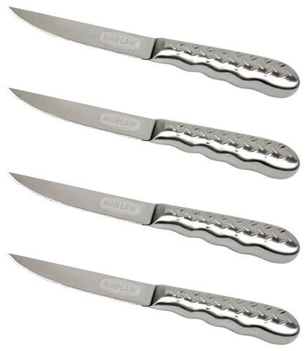 Man Law Diamond Plate Stainless Steel Steak Knives Set of 4