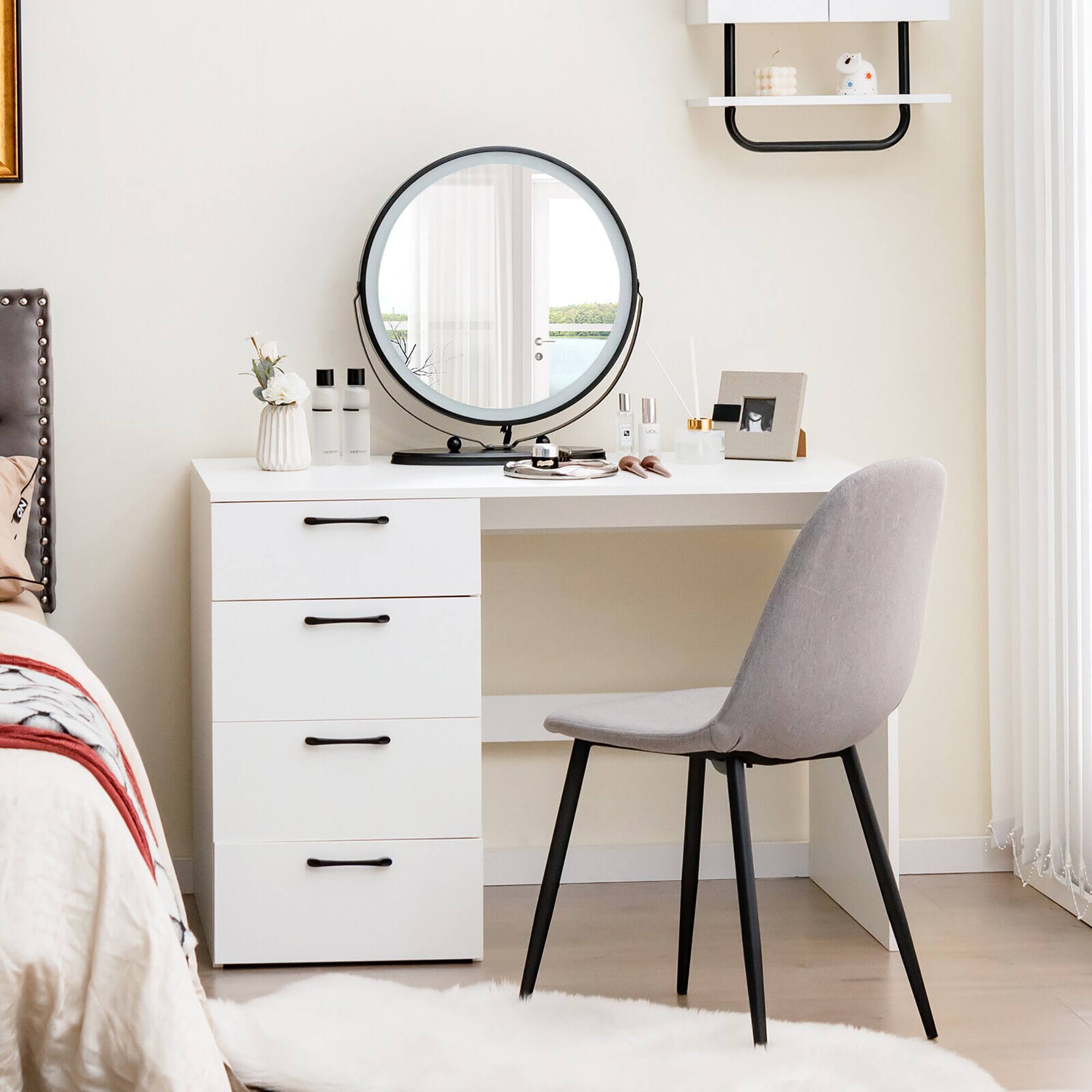 Alt View 3. Gymax - Gymax Computer Desk Study Writing Workstation Vanity Table Home Office w/ 4 Drawers - White.