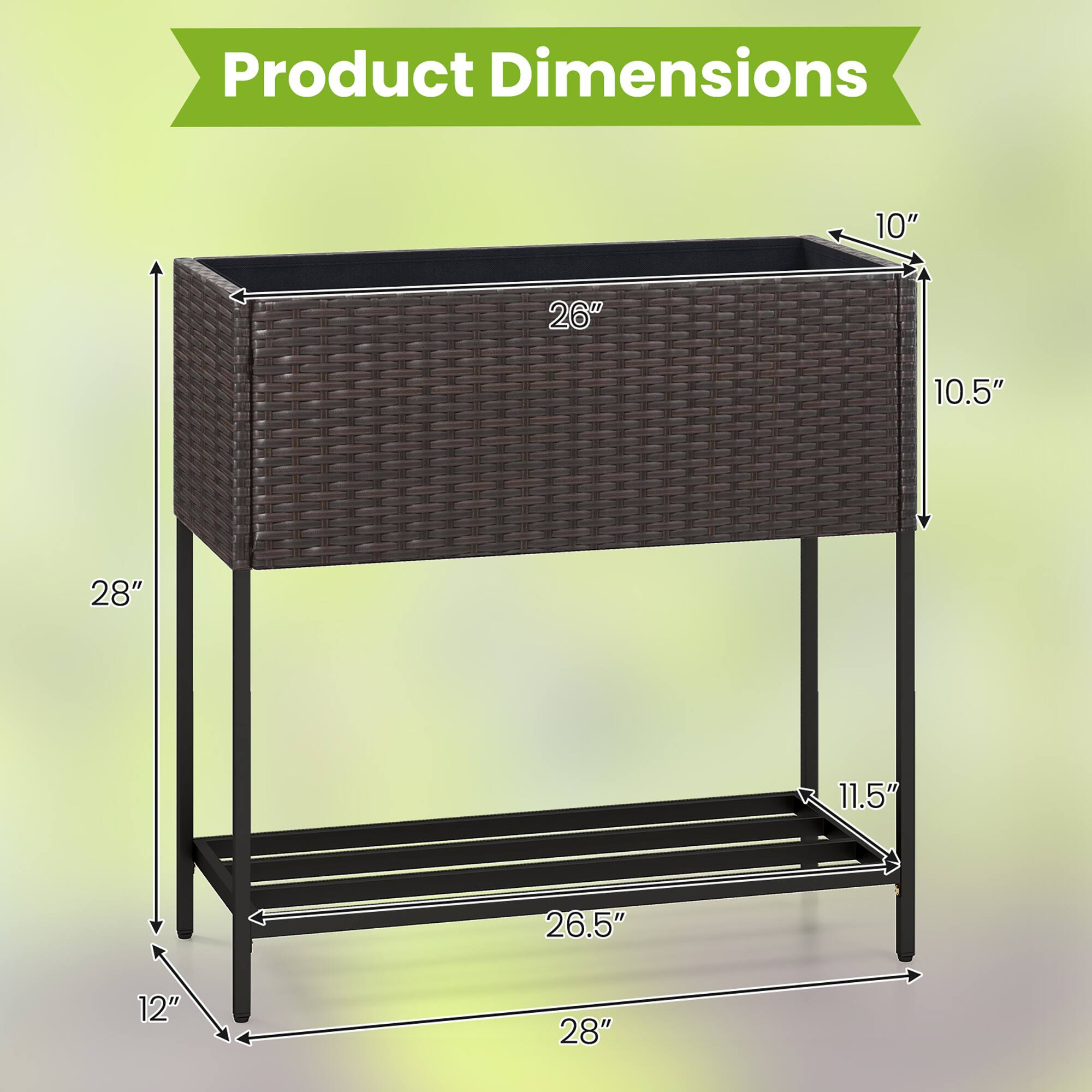 Product Dimensions: 10" x 26" x 10.5" x 28" x 11.5" x 26.5" x 12" x 28"