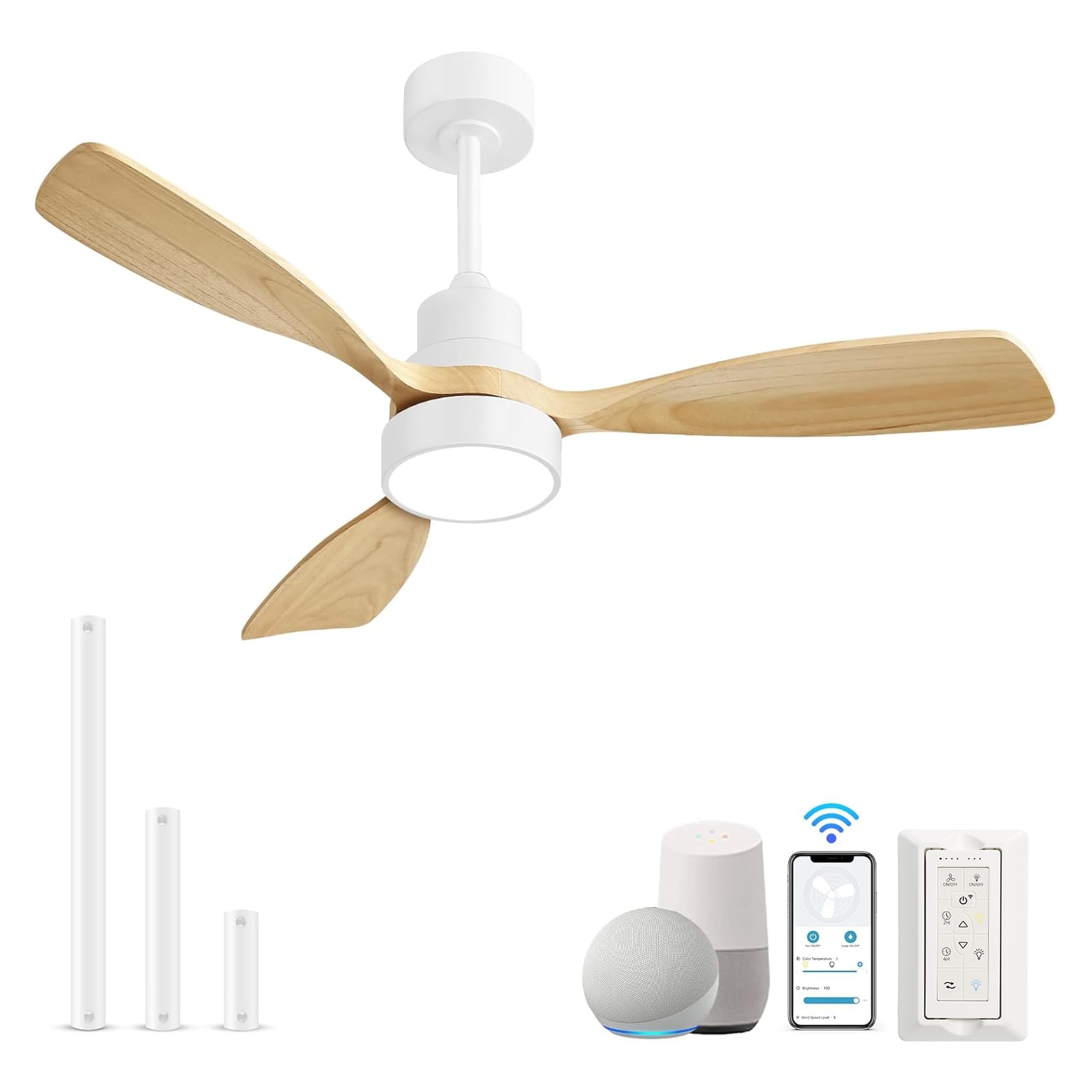 Sofucor - 48 Inch Smart Ceiling Fan with Integrated LED Lights and Remote/APP Control Work with Alexa/Google for Bedroom Farmhouse - White-Burley Wood
