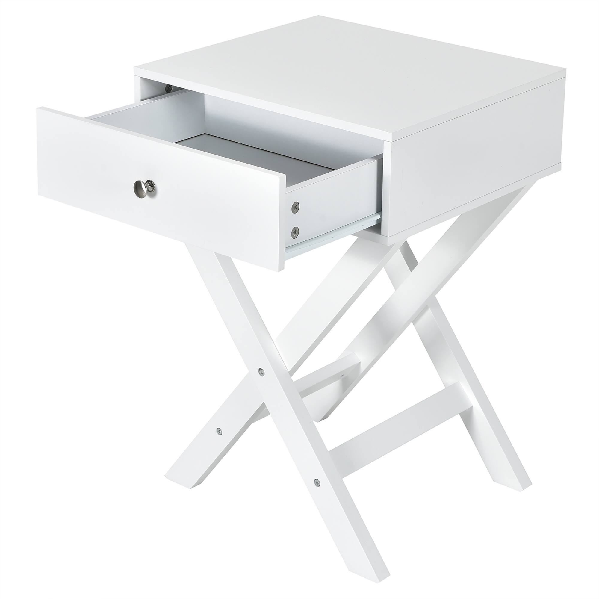 Alt View 18. Costway - Side Nightstand with Drawer x Shaped Structure Accent Sofa End Table - White.