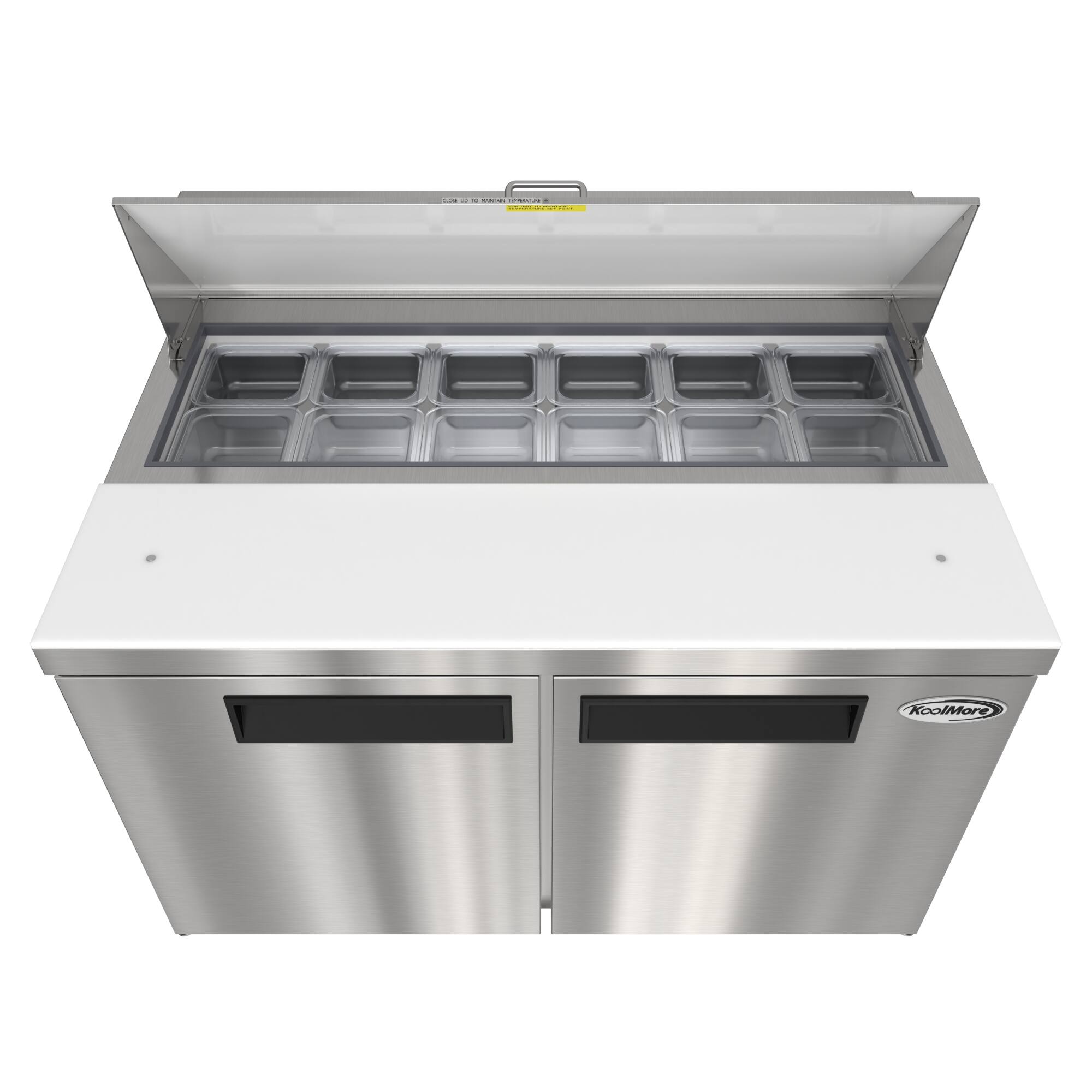 Alt View 3. Koolmore - 46 in. Commercial 2-Door Refrigeratd Salad and Sandwich Prep Table, 12 Pan Capacity and 14 Cu. Ft. of Storage - Stainless steel.