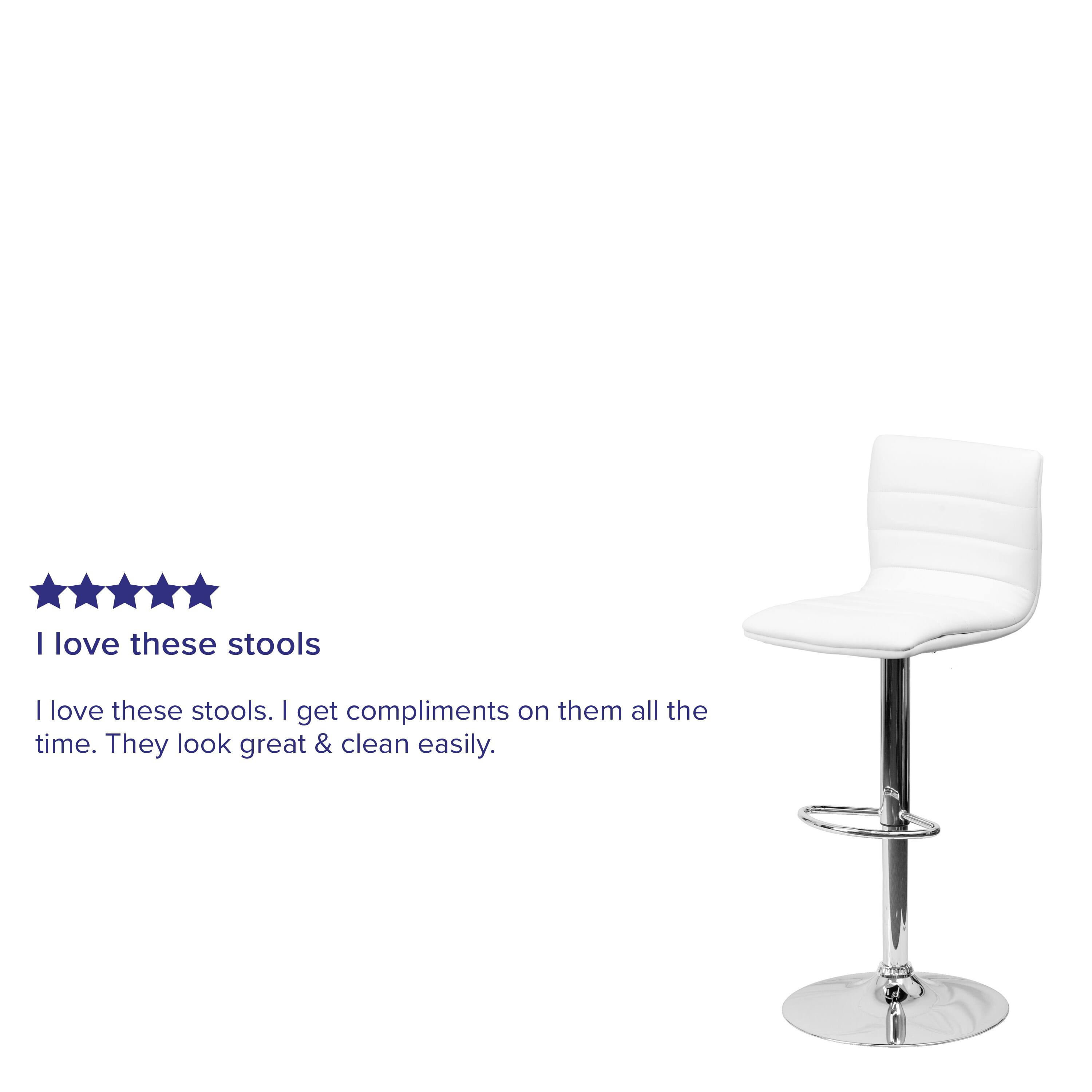 I love these stools. I get compliments on them all the time. They look great & clean easily.