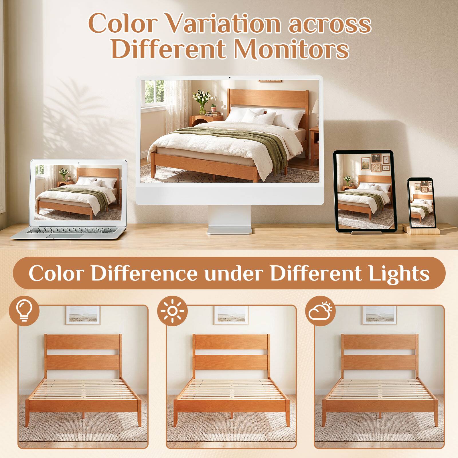 Color Variation across Different Monitors  
Color Difference under Different Lights