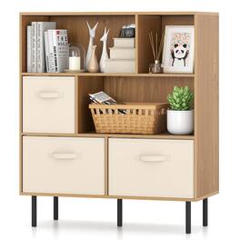 Costway - 6-Cube Bookshelf with 3 Removable Folding Fabric Drawers Metal Legs for Living Room - Natural