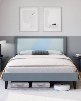 GARVEE - Full Triple Panel Platform Bed Frame MDF Finish No Box Spring Easy Assembly Bedroom Furniture - Beige