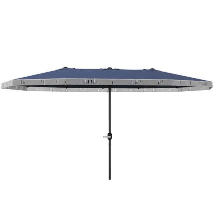 Front. Outsunny - 15ft Extra Large Patio Umbrella with Fringe, UPF30+ Double-sided Market Umbrella with Easy Crank Handle - Blue.