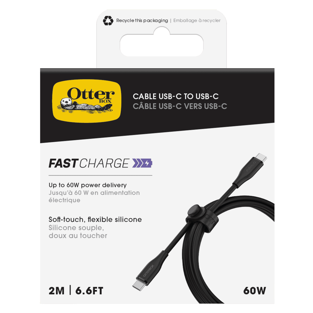 Recycle this packaging | Emballage à recycler

Otter CABLE USB-C TO USB-C BOX CBLE USB-C VERS USB-C

FASTCHARGE

Up to 60W power delivery Jusqu'à 60 W en alimentation électrique

Soft-touch, flexible silicone Silicone souple, doux au toucher

2M | 6.6FT

OTTERBOX

60W