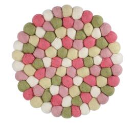 Cilio - Fair Trade Virgin Sheep Wool Trivet, Handcrafted in Nepal, 8.5-Inch Round, /Green - Pink