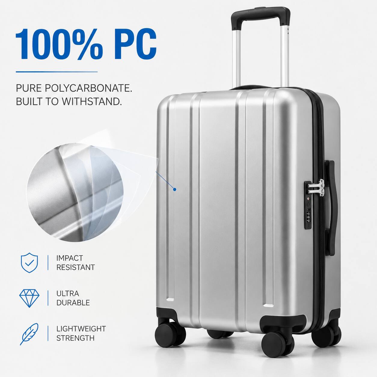 100% PC  
PURE POLYCARBONATE. BUILT TO WITHSTAND.  
IMPACT RESISTANT  
ULTRA DURABLE  
LIGHTWEIGHT STRENGTH