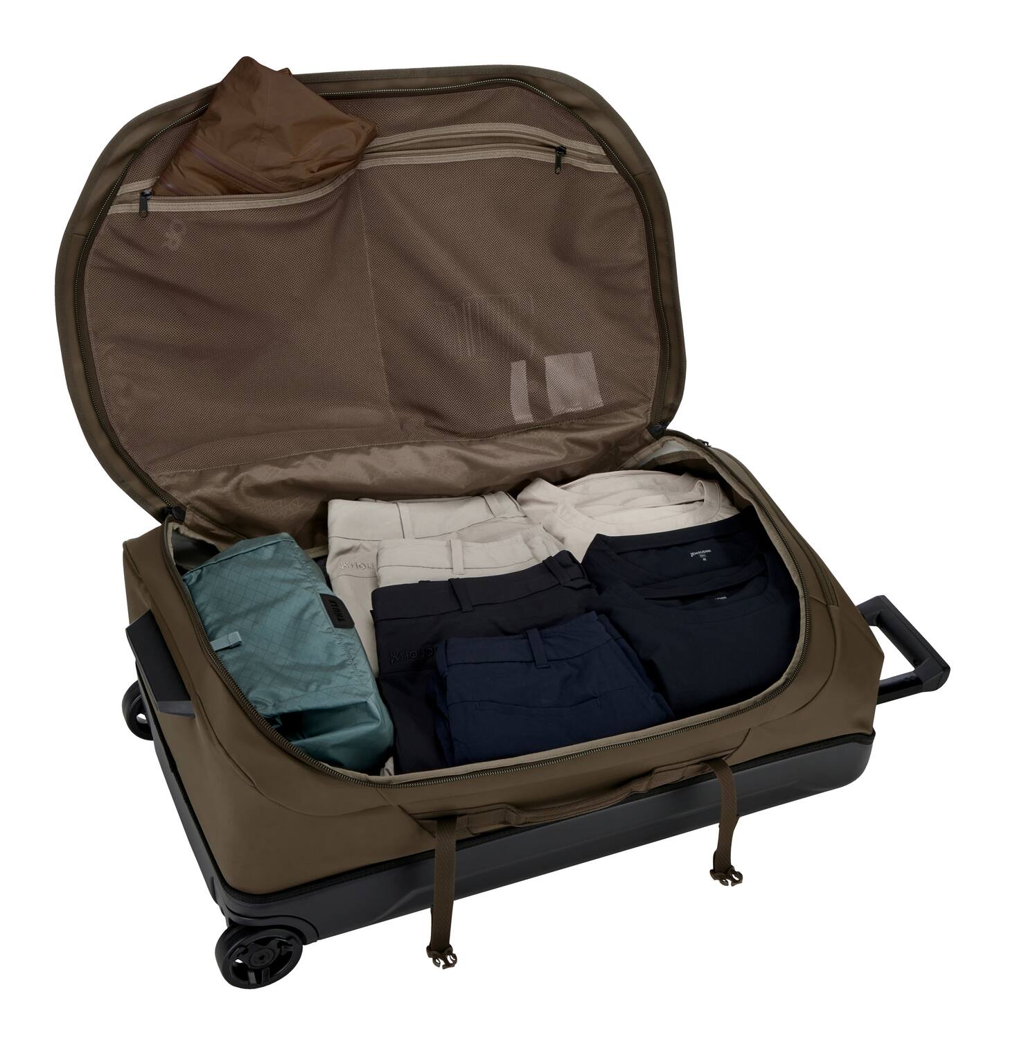 Back. Thule - Chasm Wheeled Duffel Bag – Rugged 70L Rolling Travel Gear - Deep Khaki.