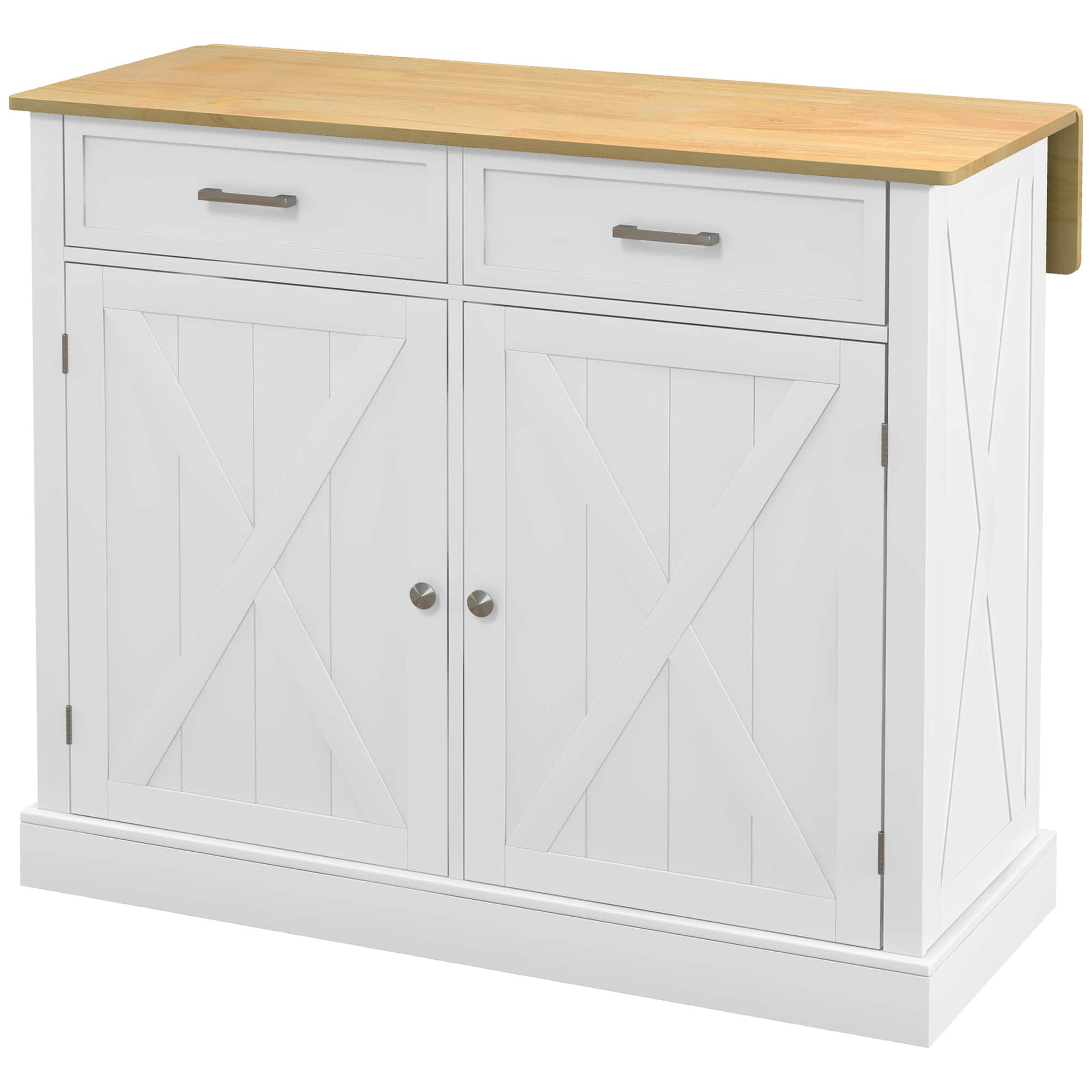 Homcom - Kitchen Island with Drop Leaf Wood Breakfast Bar - White