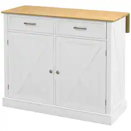 Homcom - Kitchen Island with Drop Leaf Wood Breakfast Bar - White