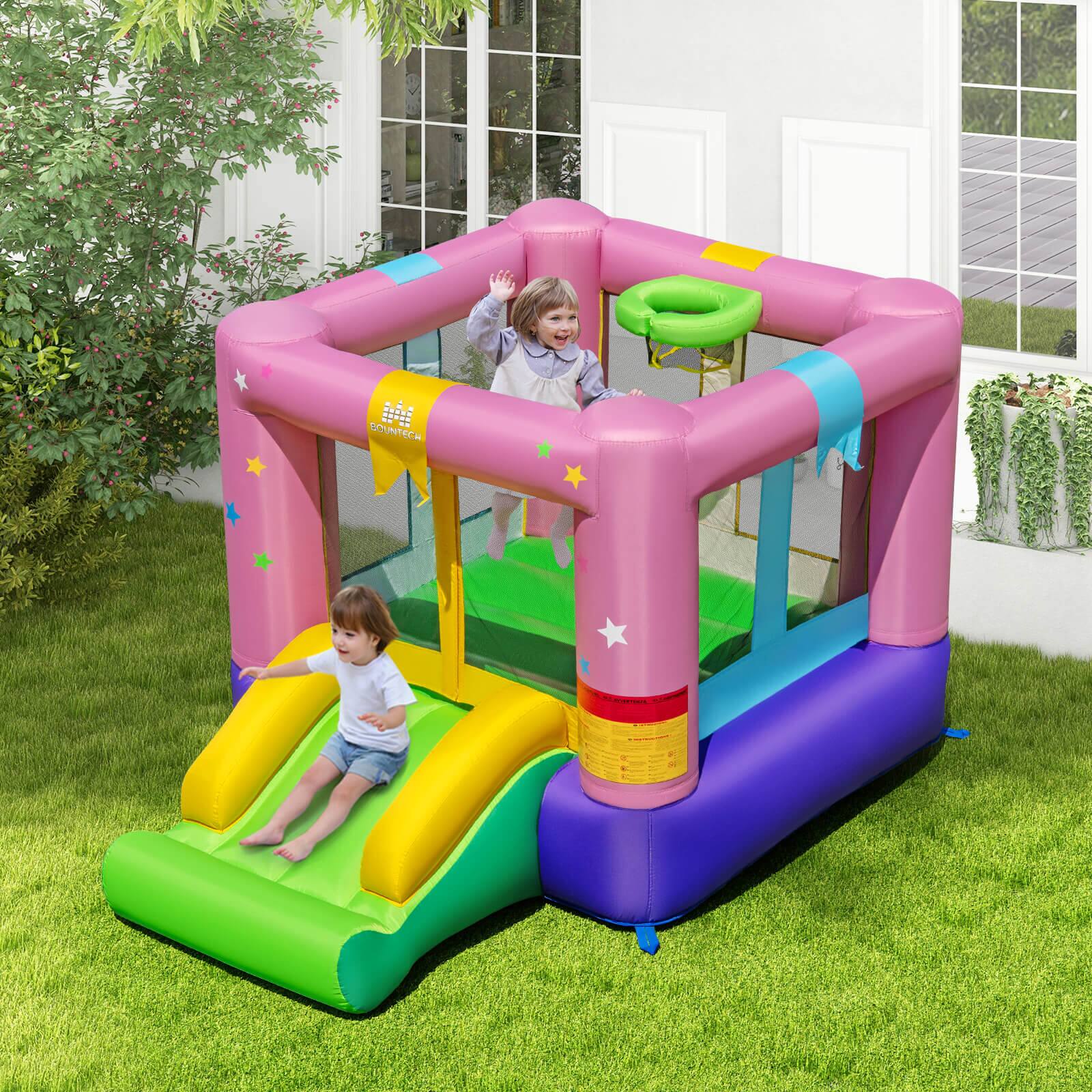 Alt View 1. Costway - Costway Inflatable Bounce House Bouncy Castle with Slide & Basketball Rim 480W Blower - Multicolor.