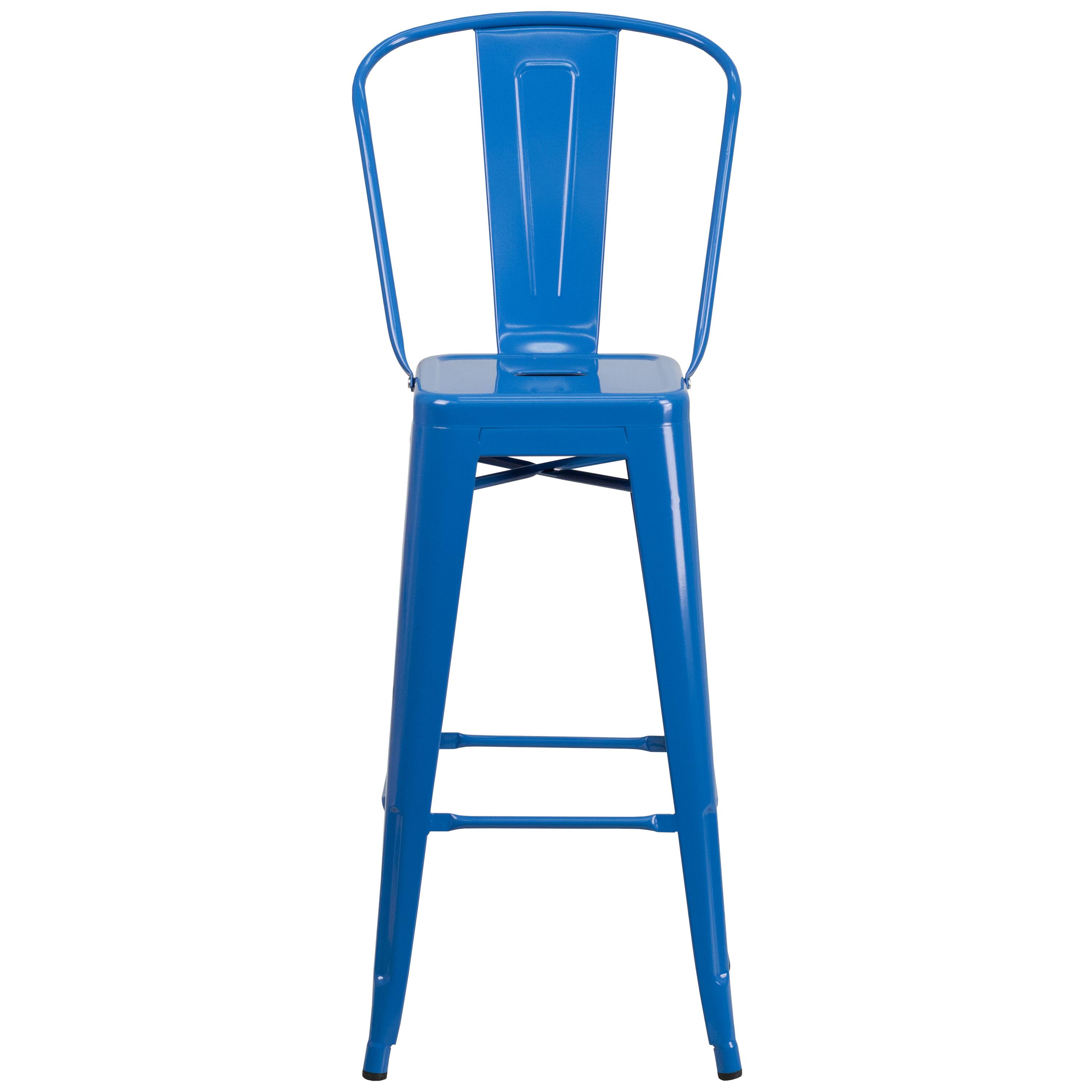 Alt View 7. Emma + Oliver - Commercial Grade 30"H Colorful Metal Indoor-Outdoor Barstool with Back - Blue.