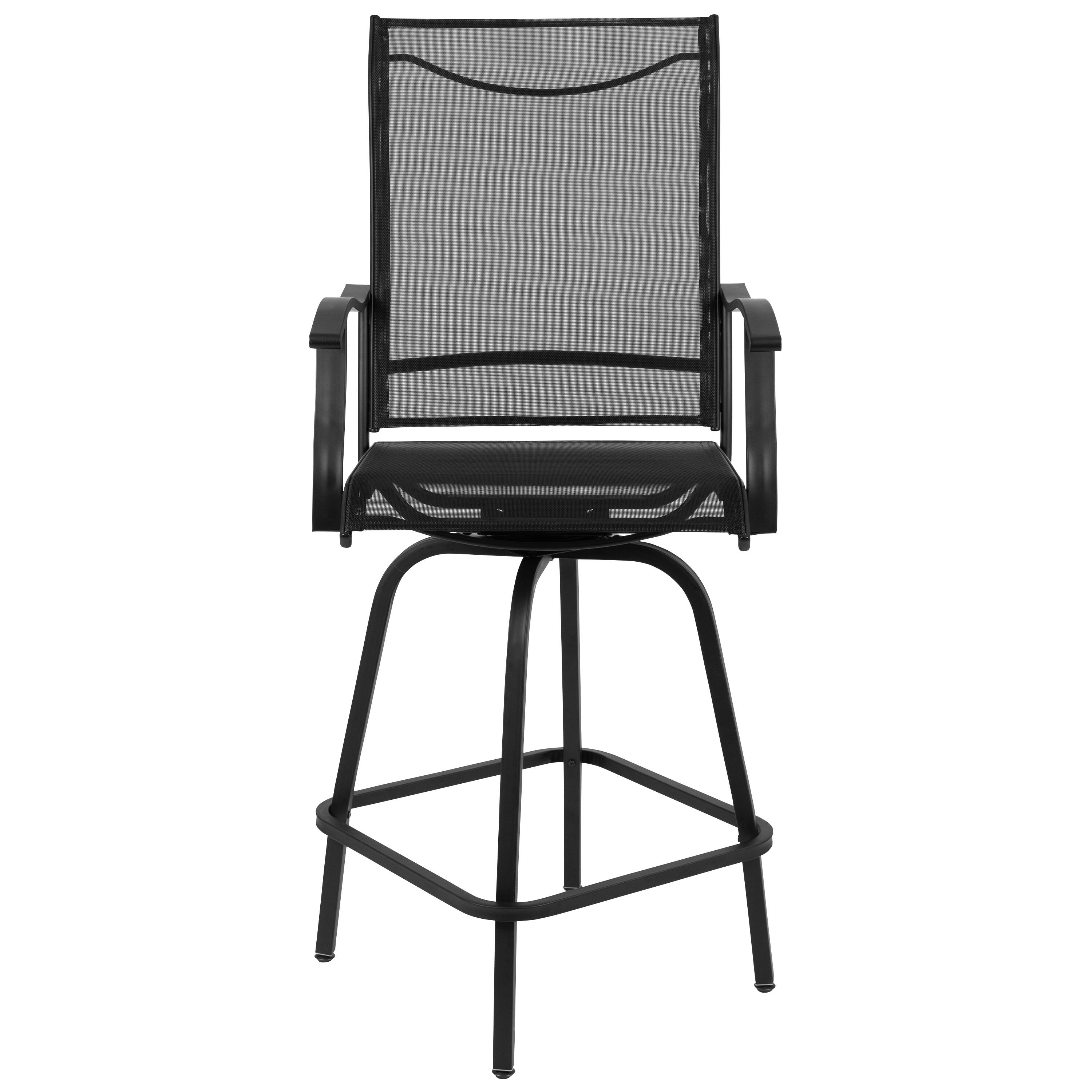 Alt View 3. Emma + Oliver - Patio Bar Height Stools Set of 2, All-Weather Textilene Swivel Stools - Black.