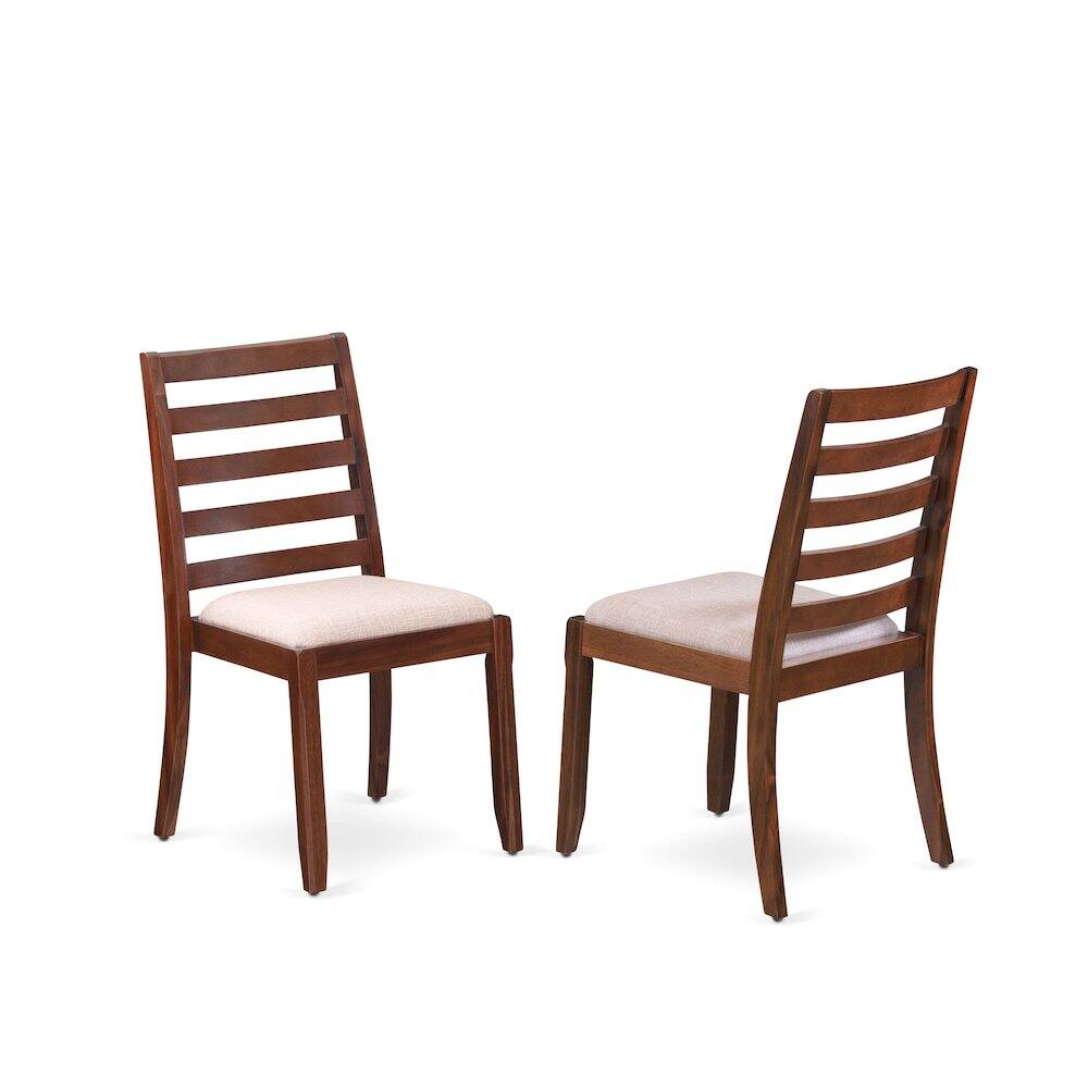 Front. Luxe - Dining Room Chair with Light Tan Linen Fabric and upholstered back - Antique Walnut.