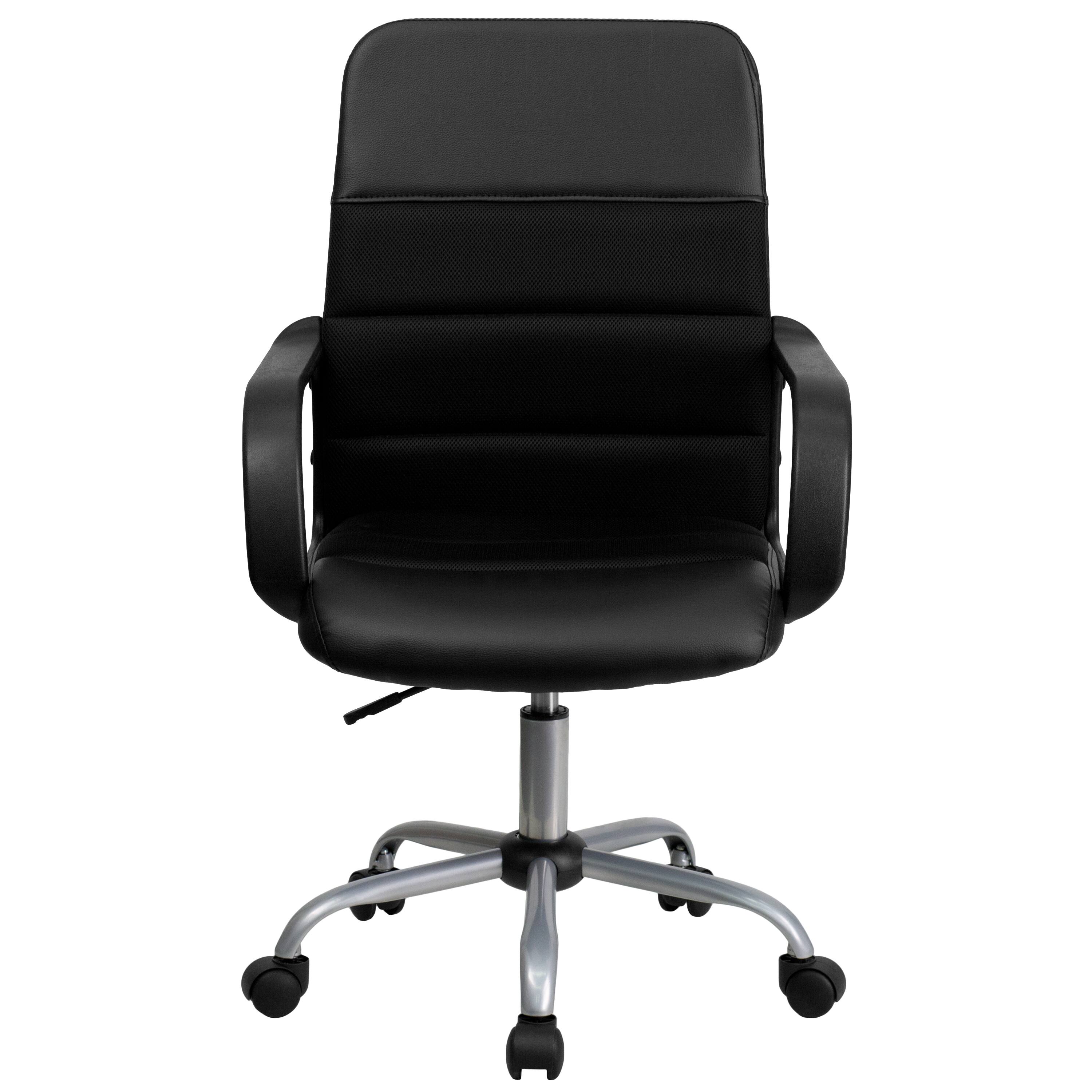 Alt View 7. Emma + Oliver - Mid-Back Leather and Mesh Swivel Task Office Chair with Arms - Black.