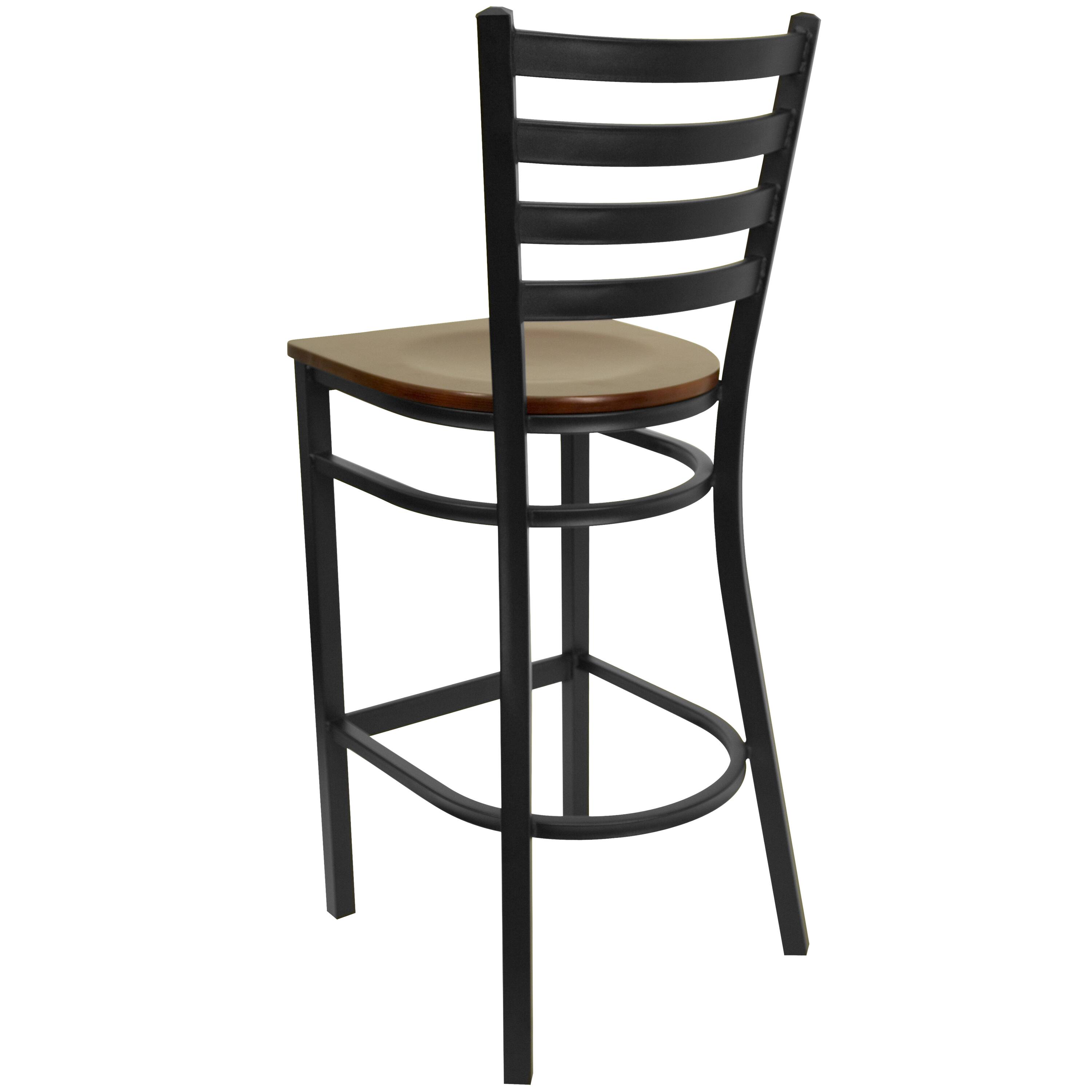 Back. Flash Furniture - HERCULES Series Black Ladder Back Metal Restaurant Barstool - Mahogany Wood Seat - Brown.