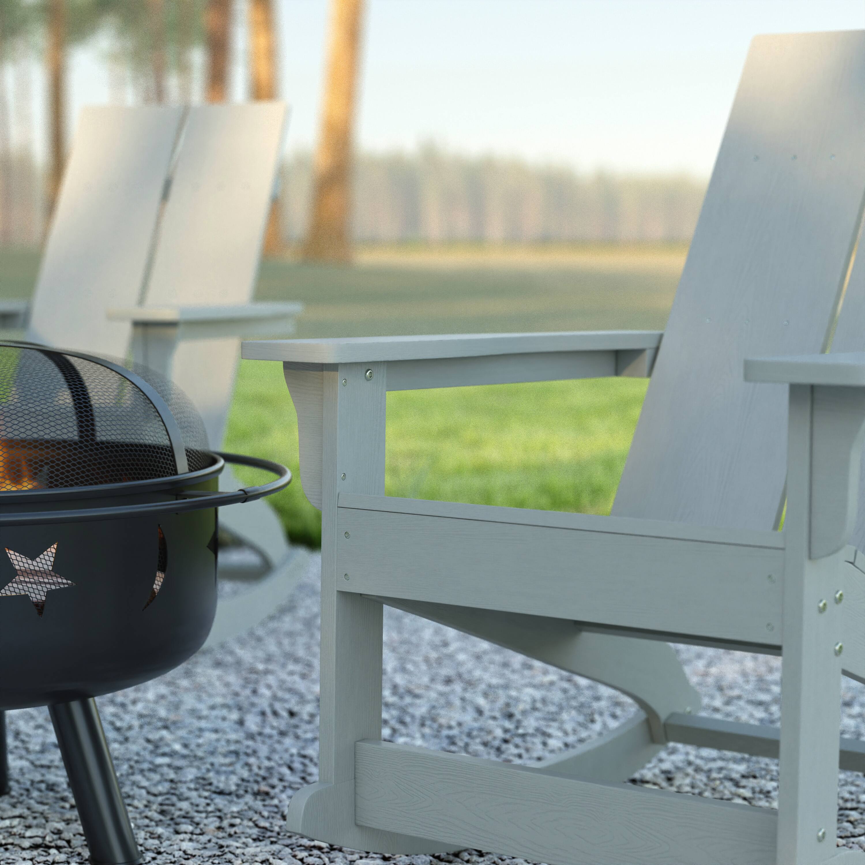 Alt View 3. Emma + Oliver - Modern All-Weather Poly Resin Adirondack Rocking Chair for Indoor/Outdoor Use - Gray.