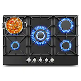 COWLOWN - 30 Inch 5-Burner Gas Cooktop Built-in Stainless Steel Hob High Efficiency Dual Fuel Thermocouple Protection - Silver