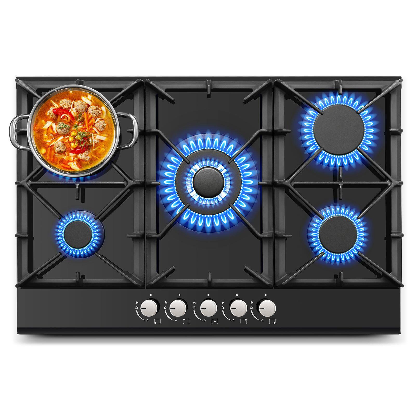 Front. COWLOWN - 30 Inch 5-Burner Gas Cooktop Built-in Stainless Steel Hob High Efficiency Dual Fuel Thermocouple Protection - Silver.