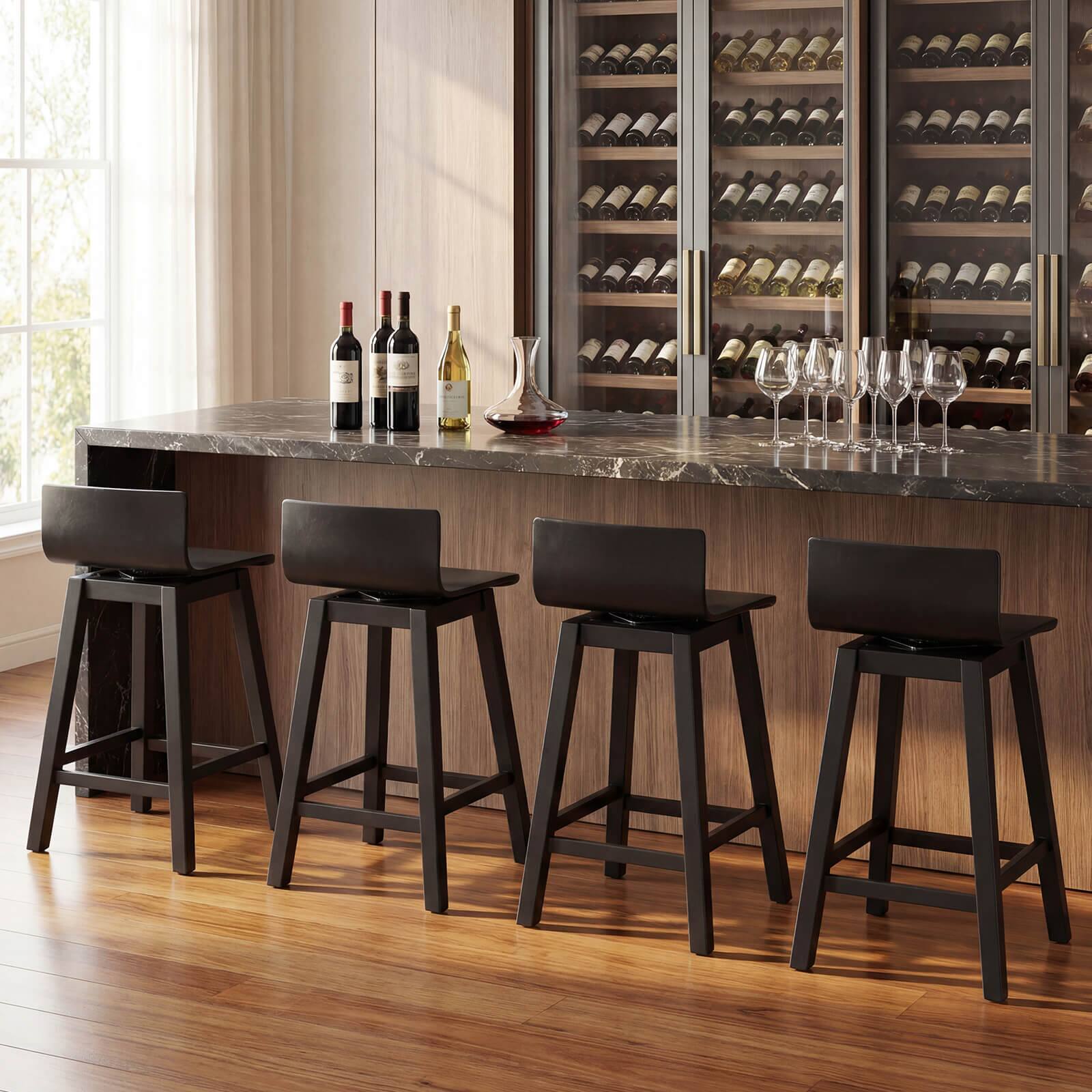 Alt View 1. Costway - Costway 24.5" Counter Height Bar Stools Set of 4 with Footrest Solid Rubber Wood Legs - Black.