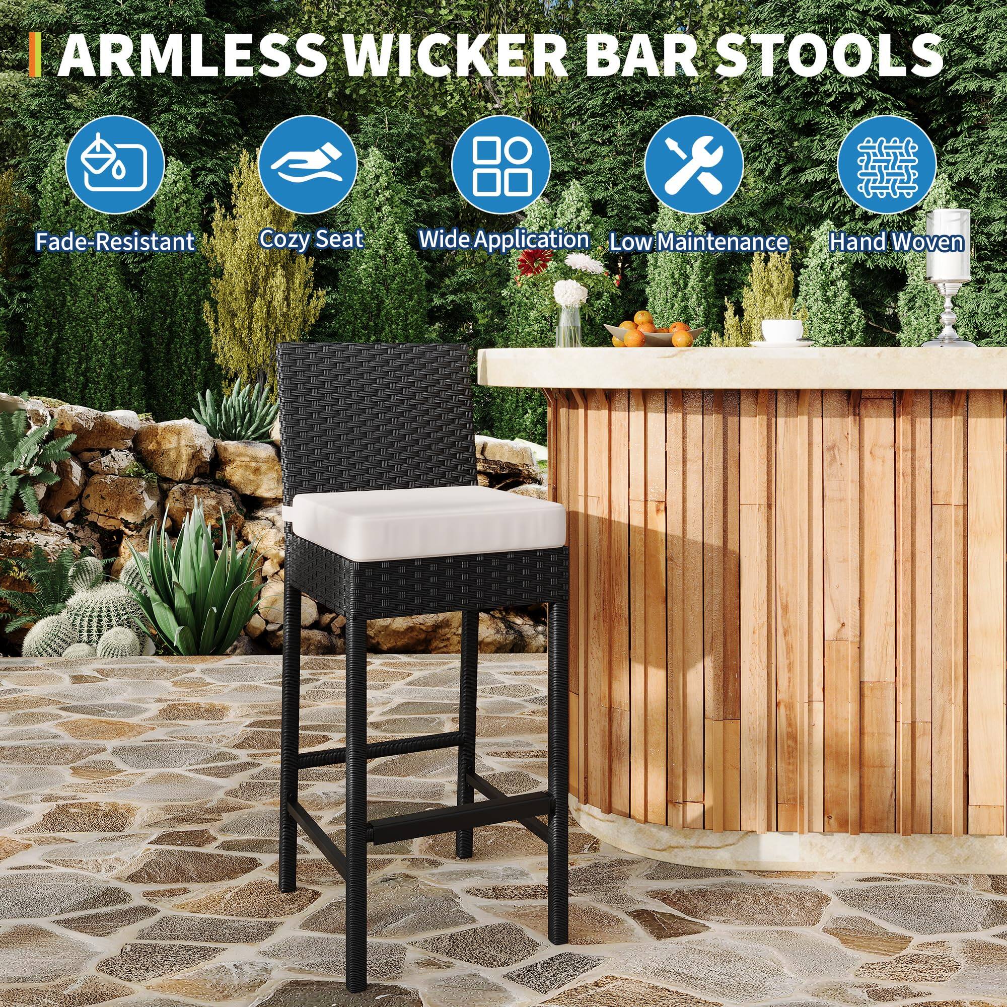 ARMLESS WICKER BAR STOOLS

- Fade-Resistant
- Cozy Seat
- Wide Application
- Low Maintenance
- Hand Woven
