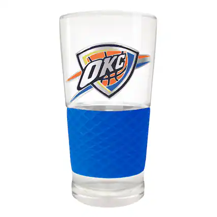 Front. Great American Products - Oklahoma City Thunder 22oz. Pilsner Glass with Silicone Grip - Blue.