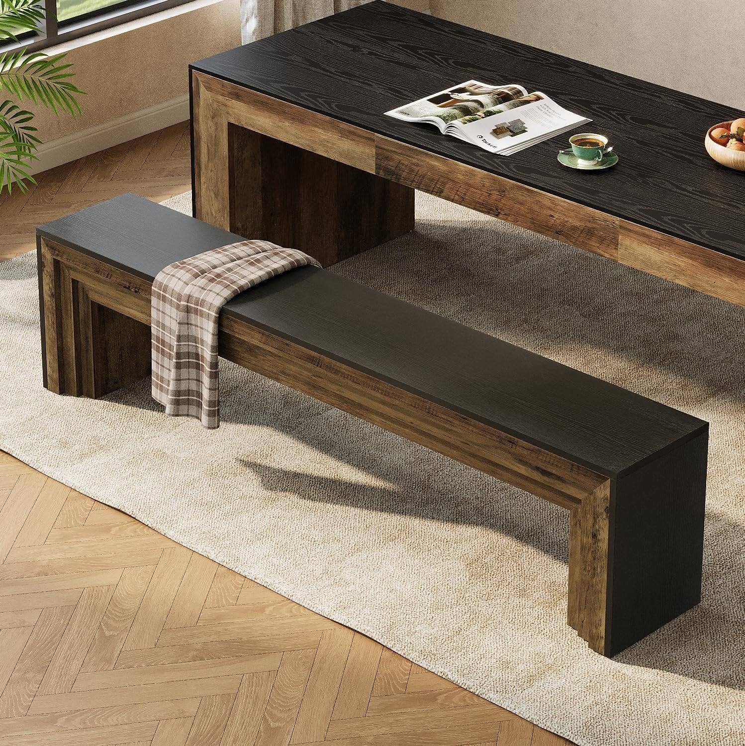 Front. Tribesigns - Office Reception Bench with Engineered Wood Construction, for Office Entryways and Waiting Areas - Brown.