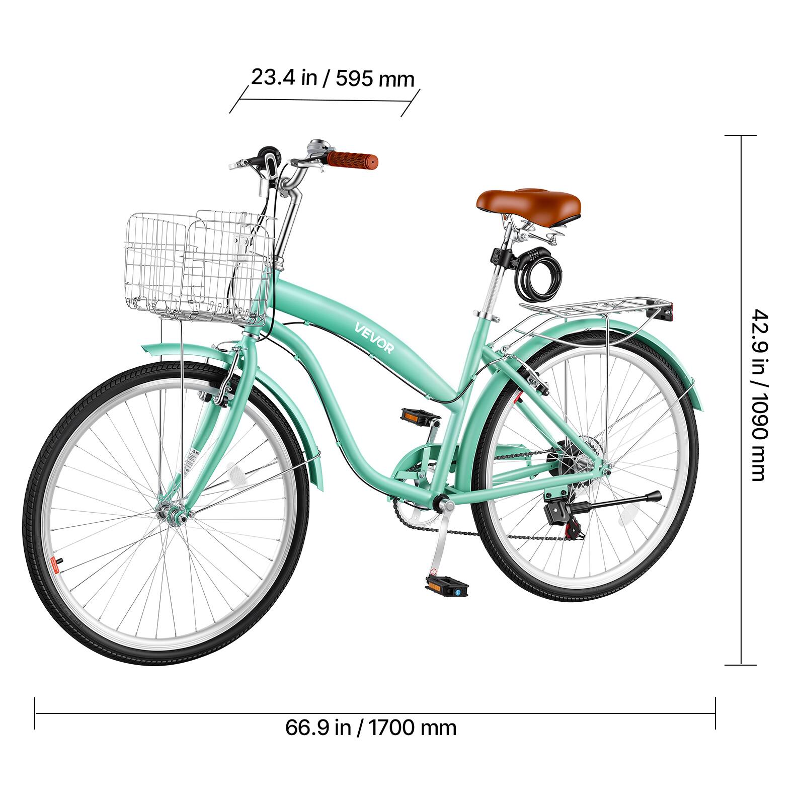 23.4 in / 595 mm  
42.9 in / 1090 mm  
66.9 in / 1700 mm