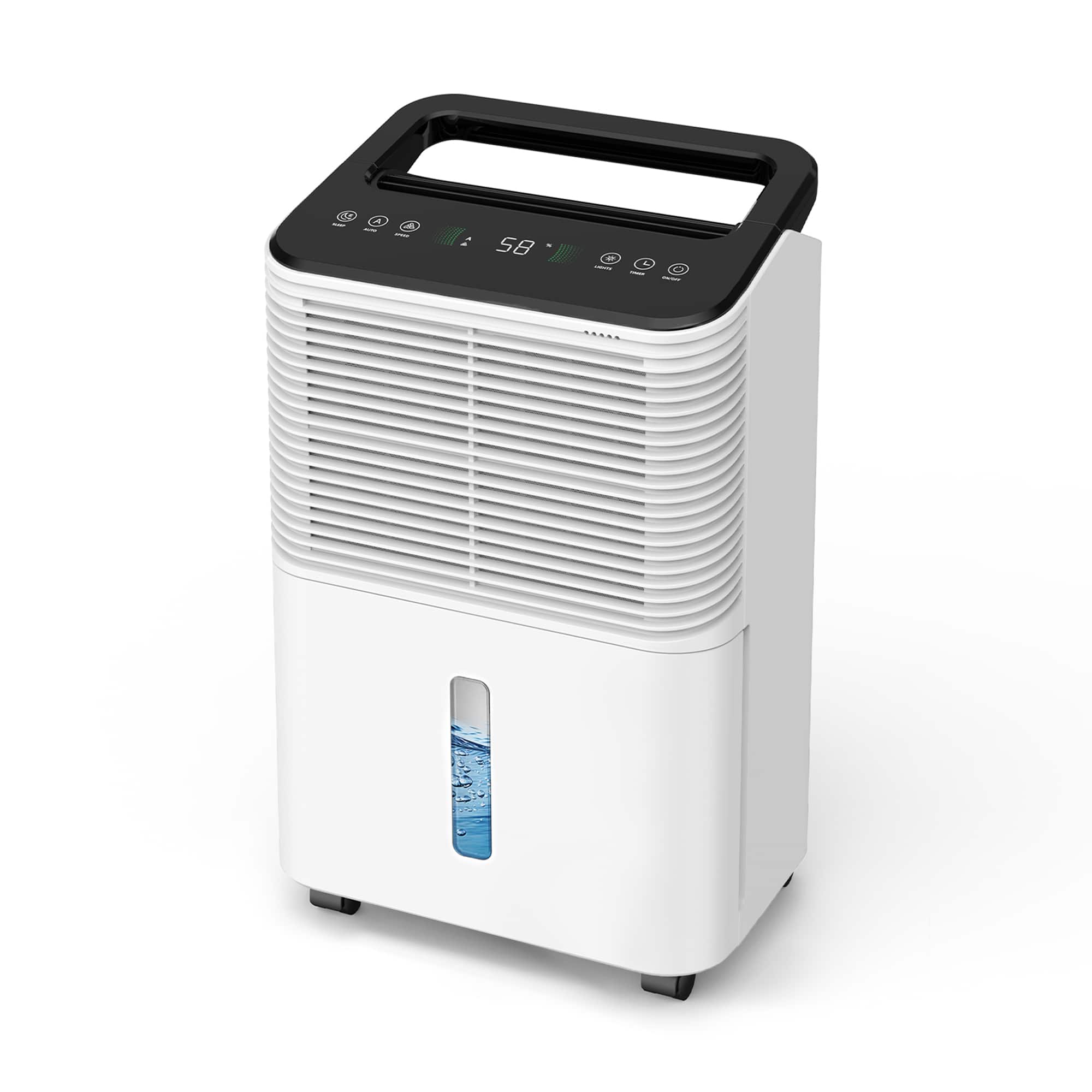 POMORON - Dehumidifier with Drain Hose, Auto Humidity 35-70% RH, Digital Display, 24H Timer, Auto Defrost for Basement & Laundry