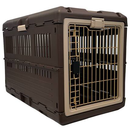 Front. Mirapet - Mirapet Pet Carrier, Collapsible Crate for Large Dogs or Cats, 35", Brown/Beige.