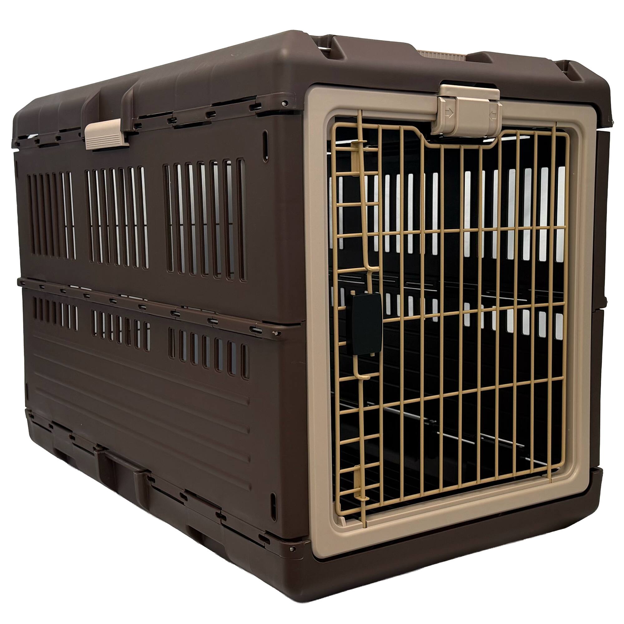 Front. Mirapet - Mirapet Pet Carrier, Collapsible Crate for Large Dogs or Cats, 35", Brown/Beige.