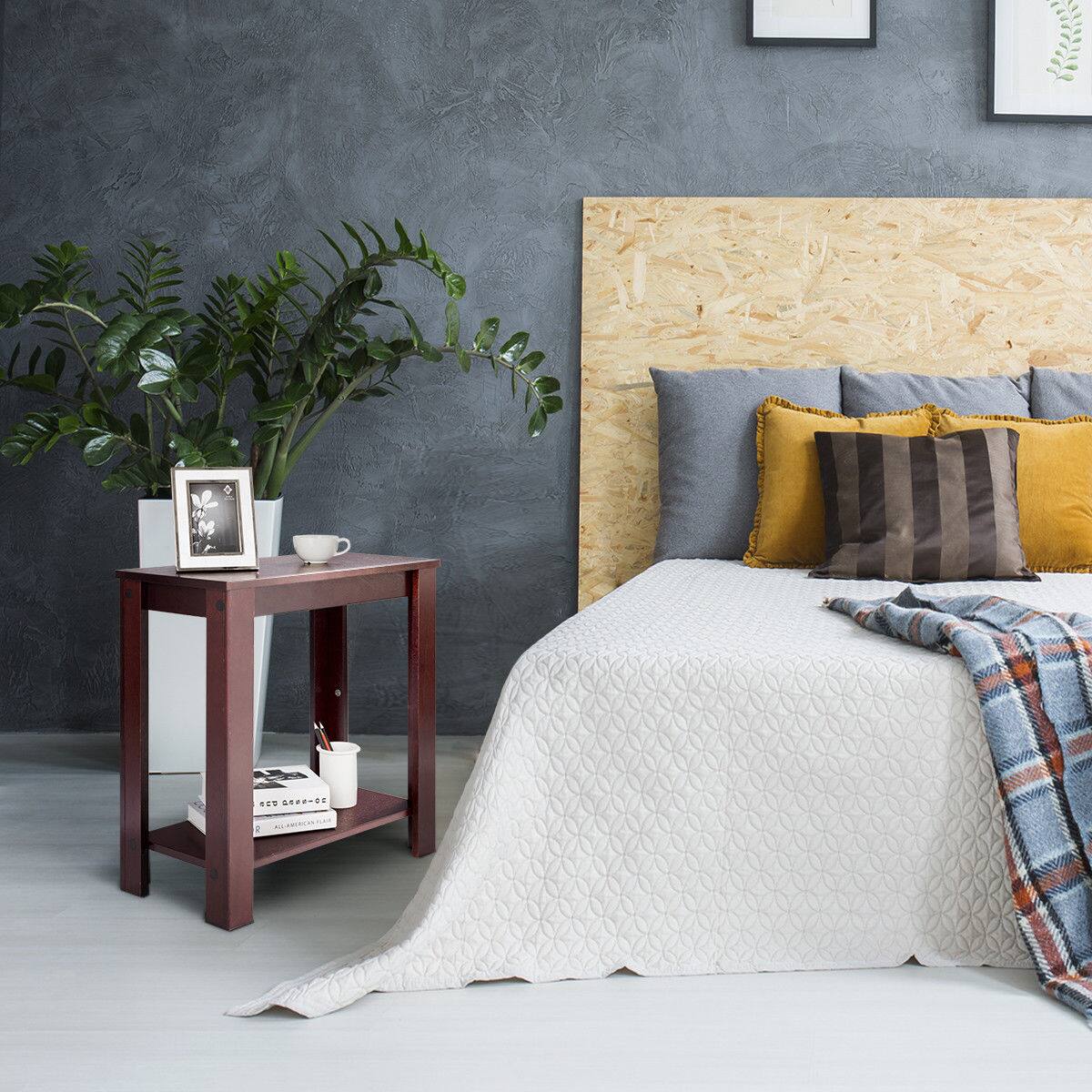 Alt View 4. Costway - Costway Chair Side Table Coffee Sofa Wooden End Shelf Living Room Furniture - Walnut.