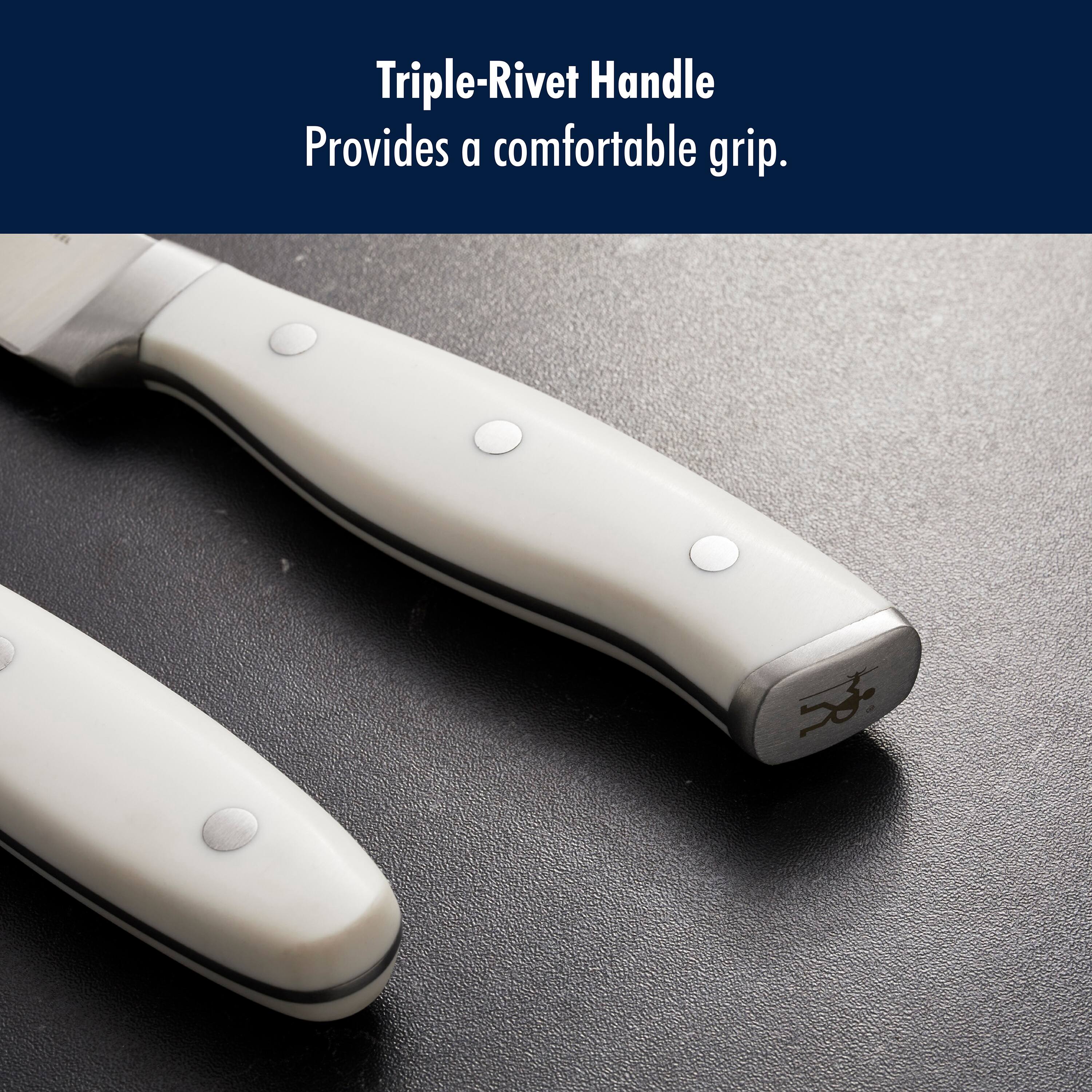 Triple-Rivet Handle Provides a comfortable grip.