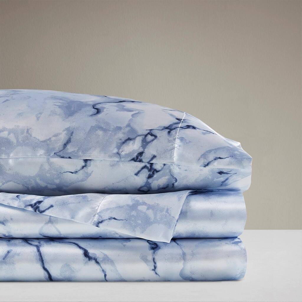 Alt View 2. Gracie Mills - Gracie Mills Emeline Animal Printed Wrinkle Free Satin Sheet Set - Blue Marble.