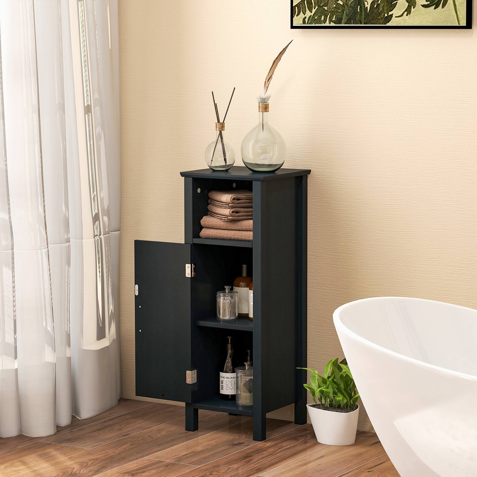 Alt View 1. Ecooso - Bathroom Storage Organizer with 2-Tier Cabinet - Black.
