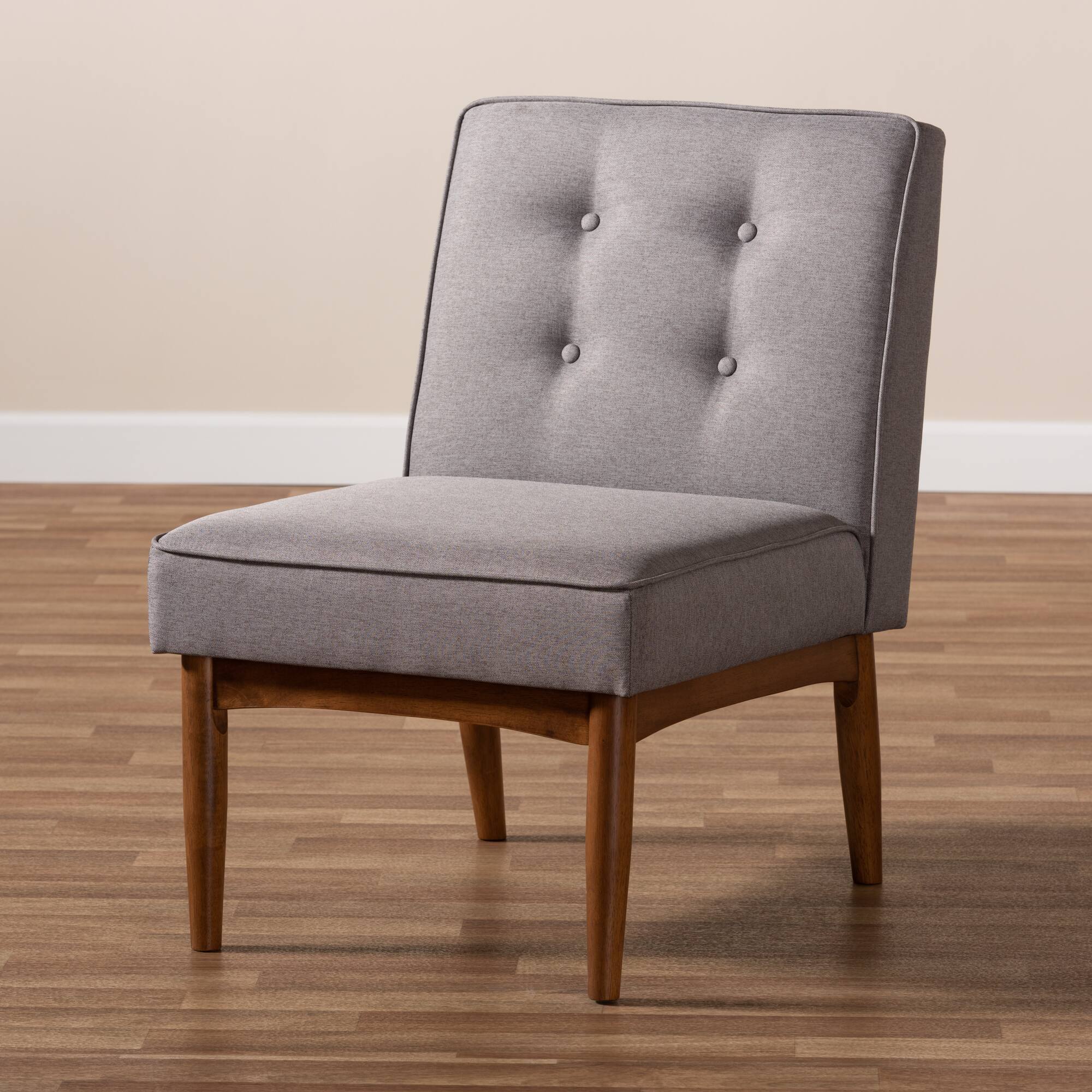 Alt View 4. Baxton Studio - Arvid Mid-Century Modern Fabric Upholstered Wood Dining Chair - Gray.