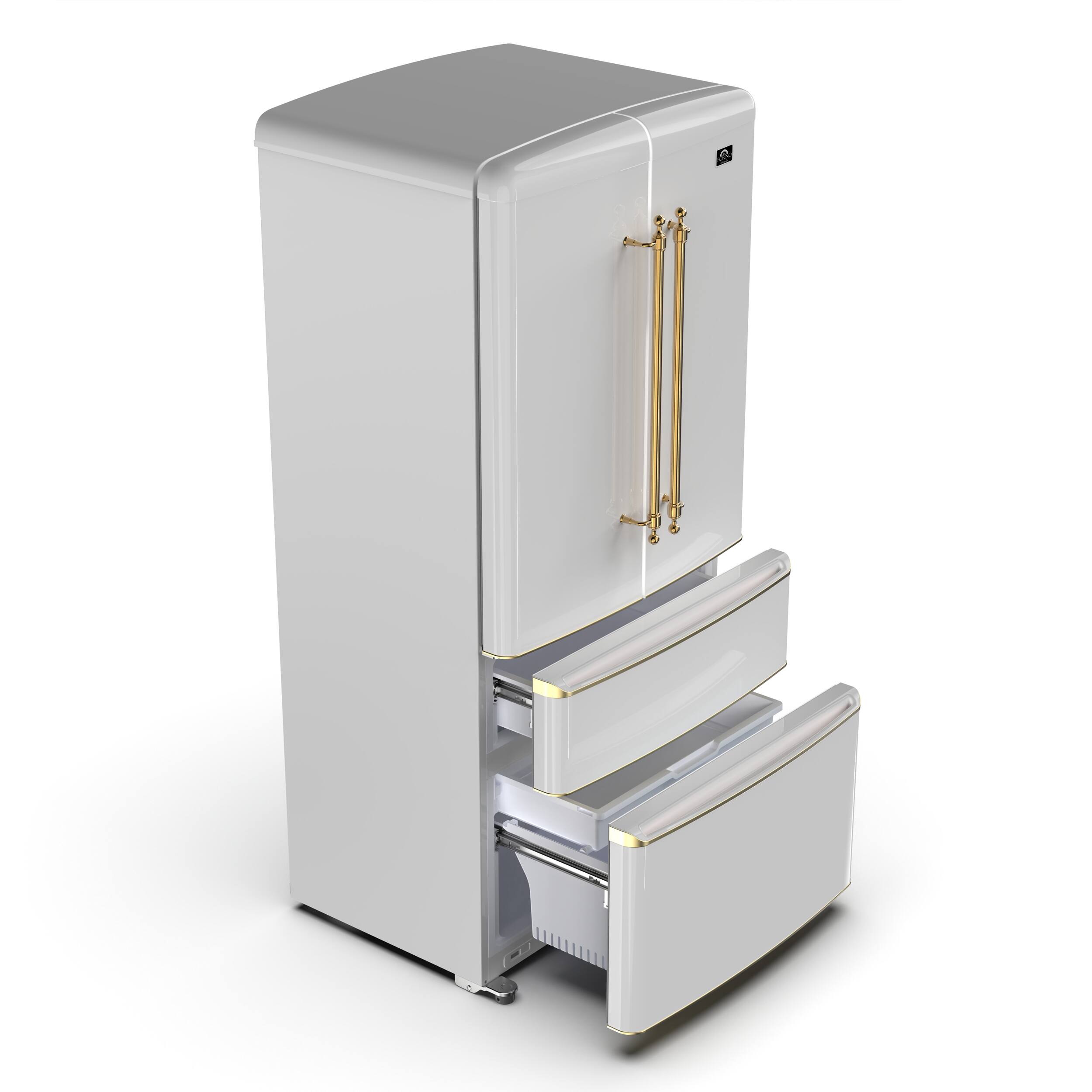 Alt View 5. Forno Appliances - Luigi 18 Cu. Ft. French Door Refrigerator with Antique Brass Handles - White.