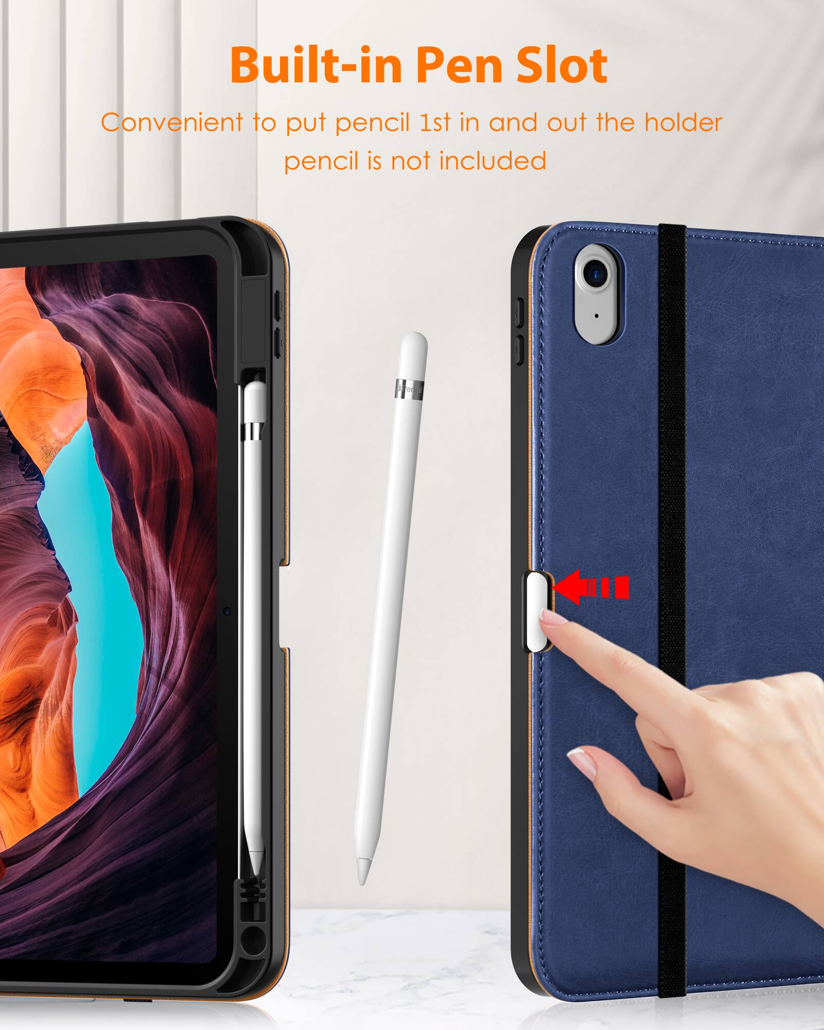 Built-in Pen Slot  
Convenient to put pencil 1st in and out the holder  
pencil is not included