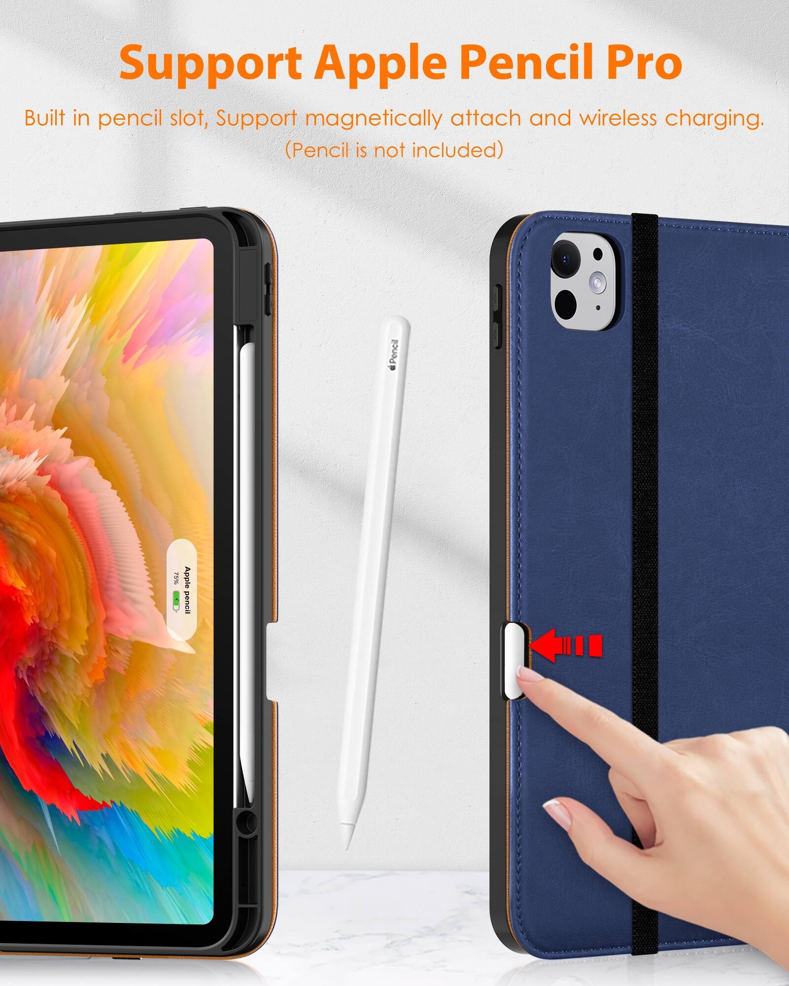 Support Apple Pencil Pro

Built in pencil slot, Support magnetically attach and wireless charging. (Pencil is not included)