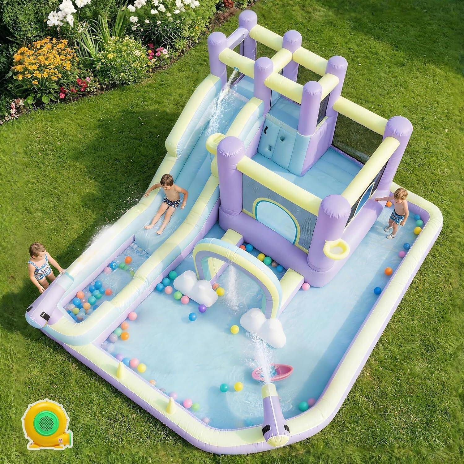 Alt View 2. Winado - Inflatable Bounce House with Rainbow Arch and Extra Long Water Slide | Outdoor Bouncy Castle, Included 750W Blower,.