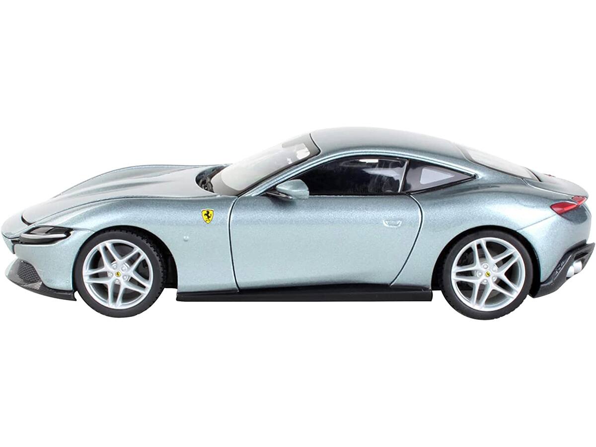 Left. Bburago - Ferrari Roma Gray Metallic "Race + Play" Series 1/24 Diecast Model Car by Bburago - Gray.