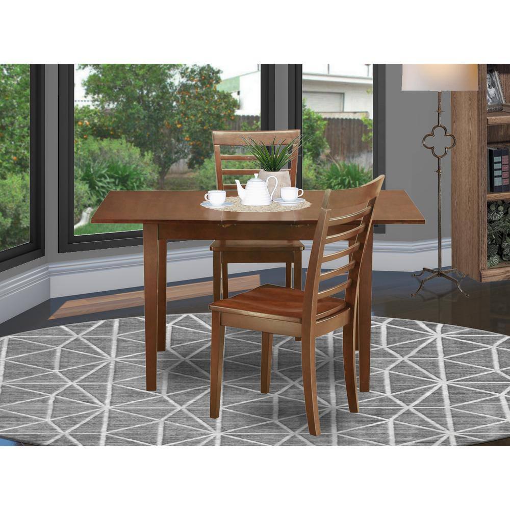 Back. East West Furniture - 3 Pc Kitchen dinette set - Table with Leaf and 2 Kitchen Chairs - Mahogany.