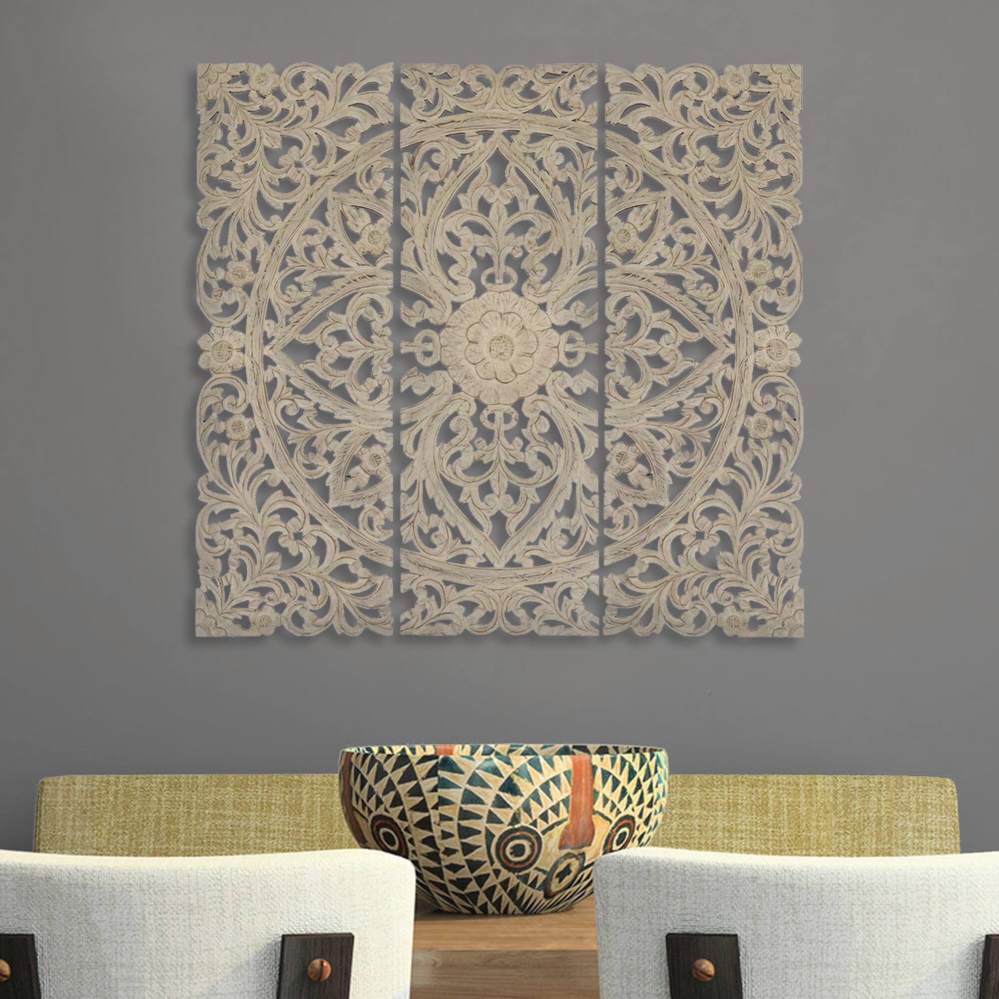 Alt View 3. Manhattan Lane - Wood Wall Plaque Can Be Placed Anywhere Set Of 3 - White.