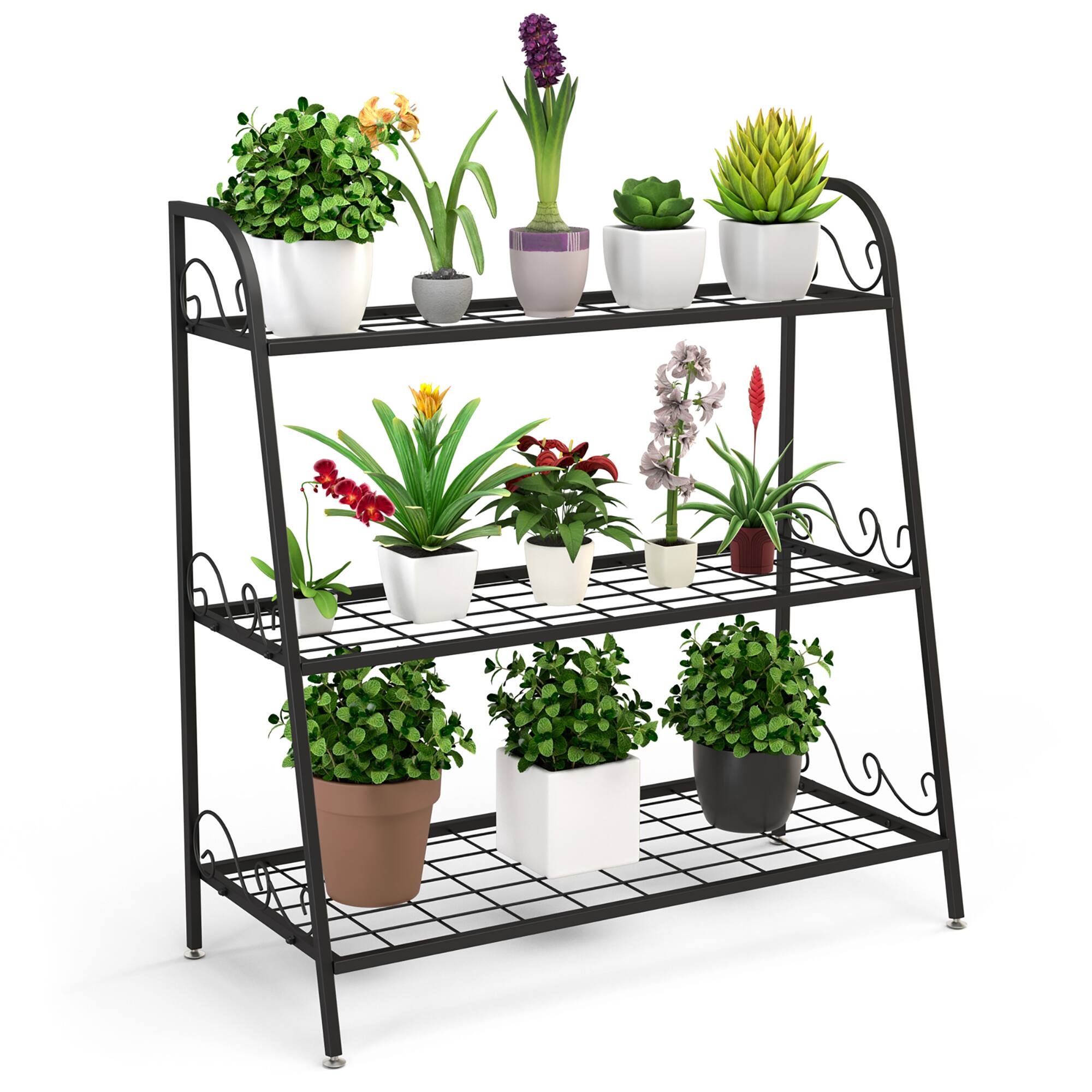 Alt View 1. Costway - 3-tier Metal Plant Stand Shelf Flower Pot Holder Display Rack Shoe Organizer - Black.