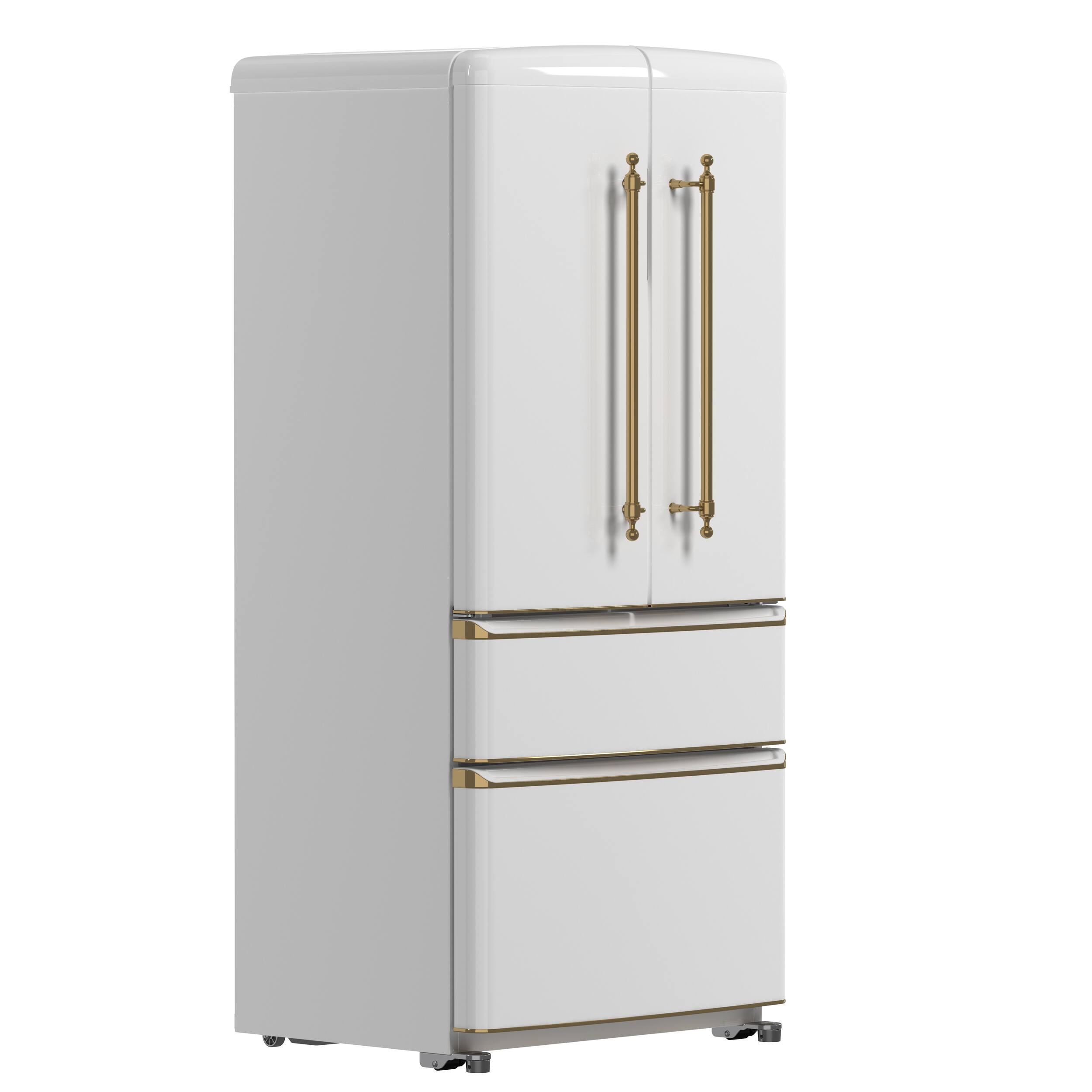 Angle. Forno Appliances - Luigi 18 Cu. Ft. French Door Refrigerator with Antique Brass Handles - White.