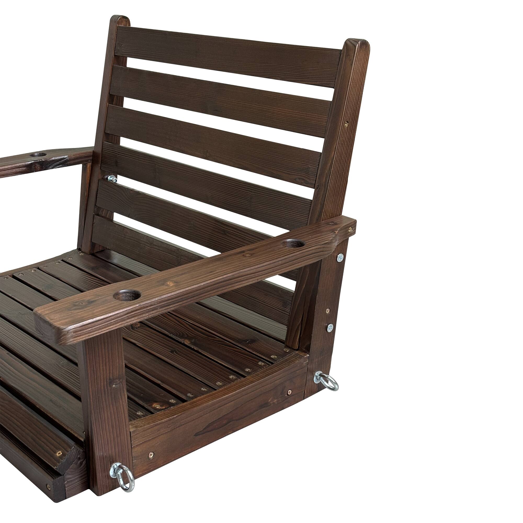 Alt View 5. Fortune Candy - Solid Fir Wood Porch Swing, 1-Person Patio Swing Seat for Outdoor Garden, Deep Brown - Deep Broen.